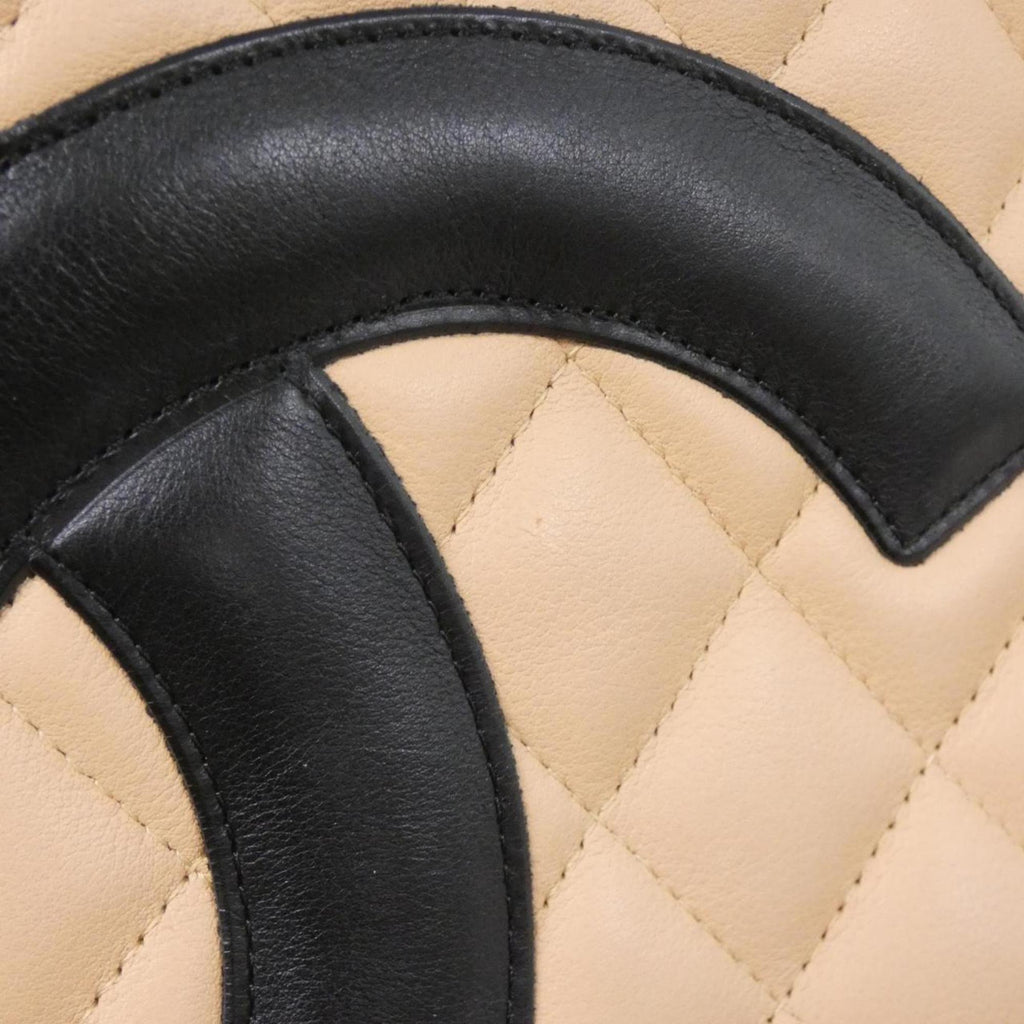 Chanel Beige Black Leather Handbag