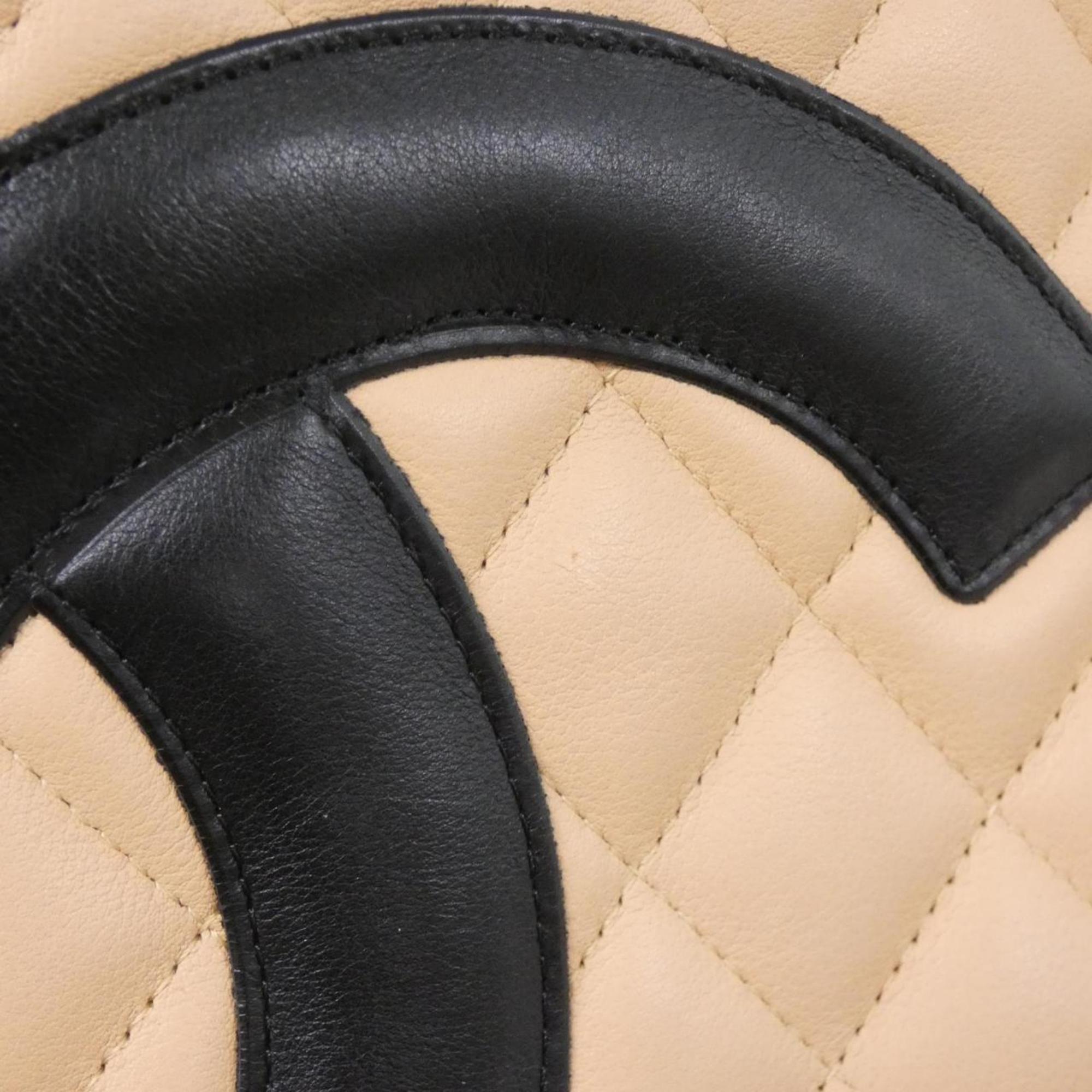 Chanel Beige Black Leather Handbag