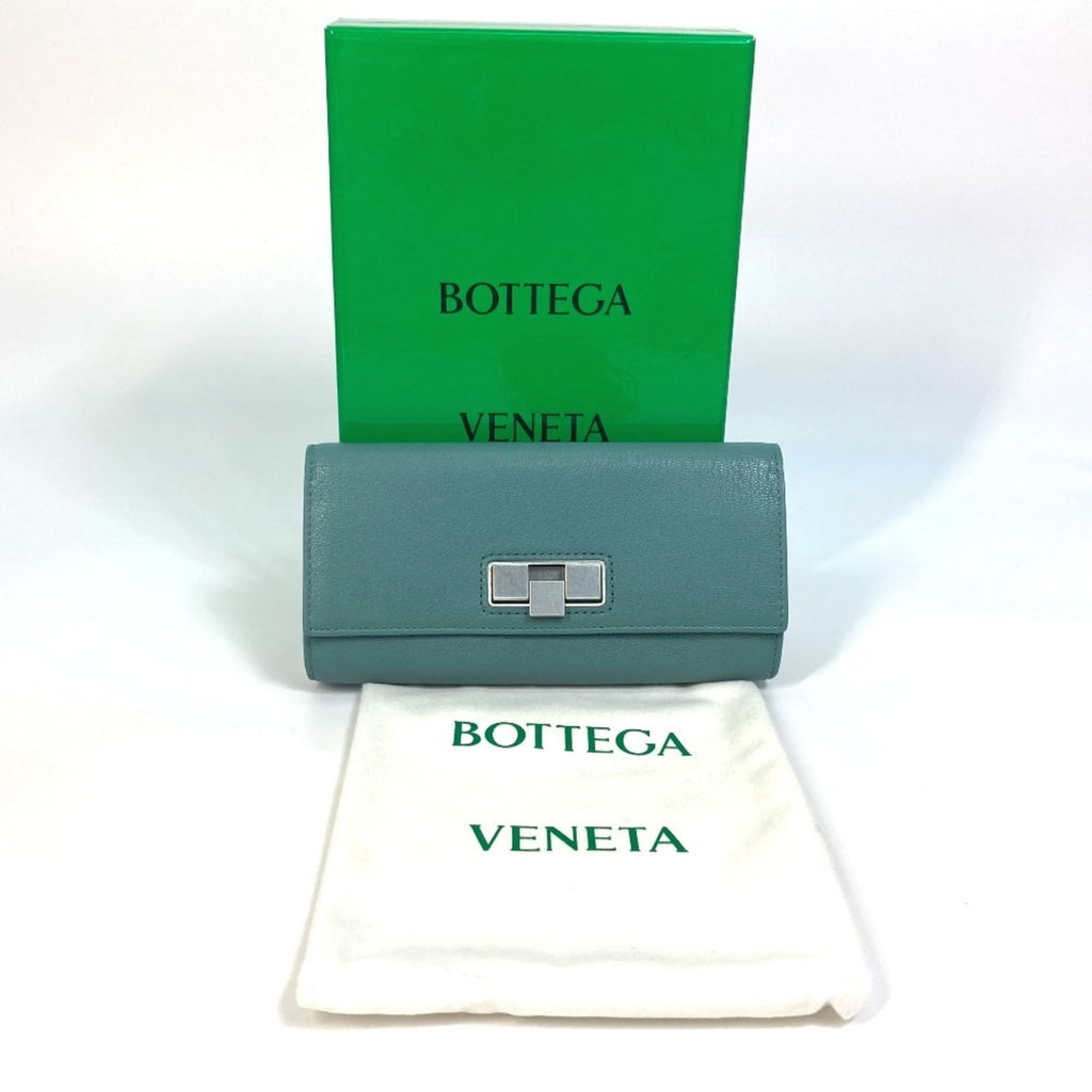 Bottega Veneta Blue Light Blue Green Leather Long Wallet (Bi-Fold)