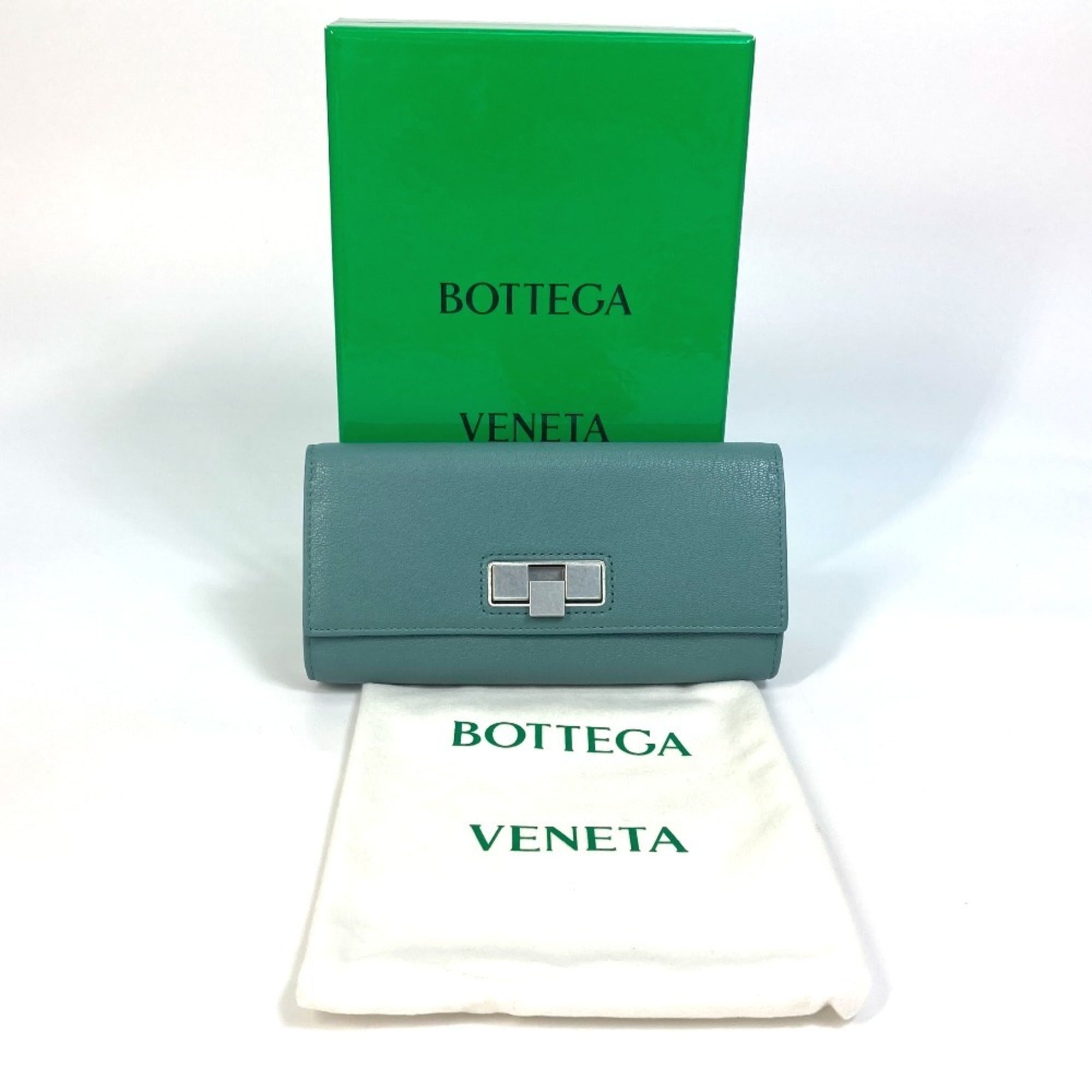 Bottega Veneta Blue Light Blue Green Leather Long Wallet (Bi-Fold)