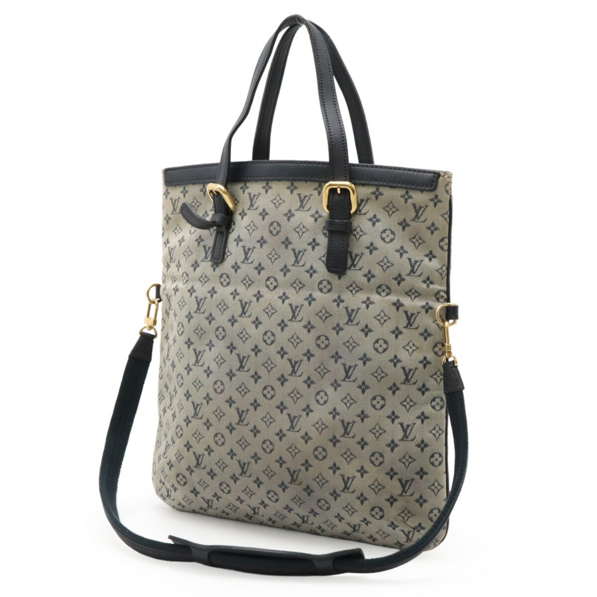 Louis Vuitton Blue Canvas Leather Handbag Shoulder Bag Tote Bag