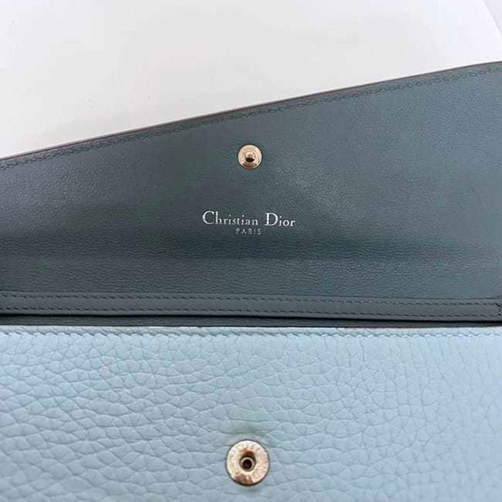 Christian Dior Light Blue Leather Long Wallet (Bi-Fold) (Pre-Owned)
