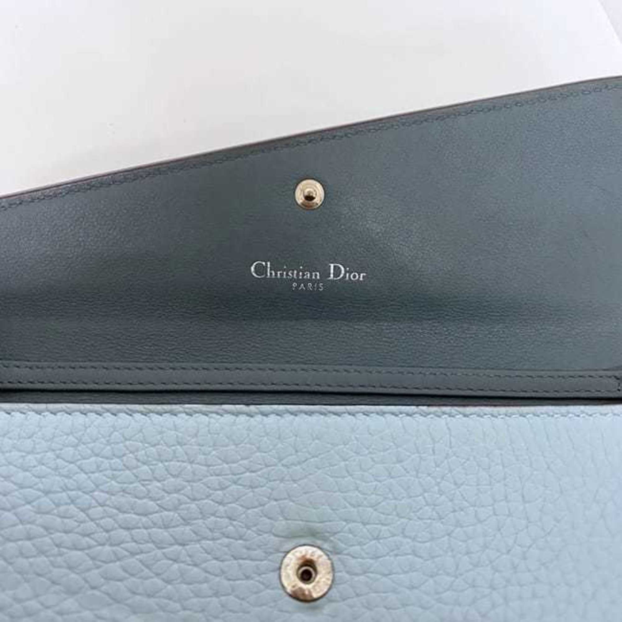 Christian Dior Light Blue Leather Long Wallet (Bi-Fold) (Pre-Owned)