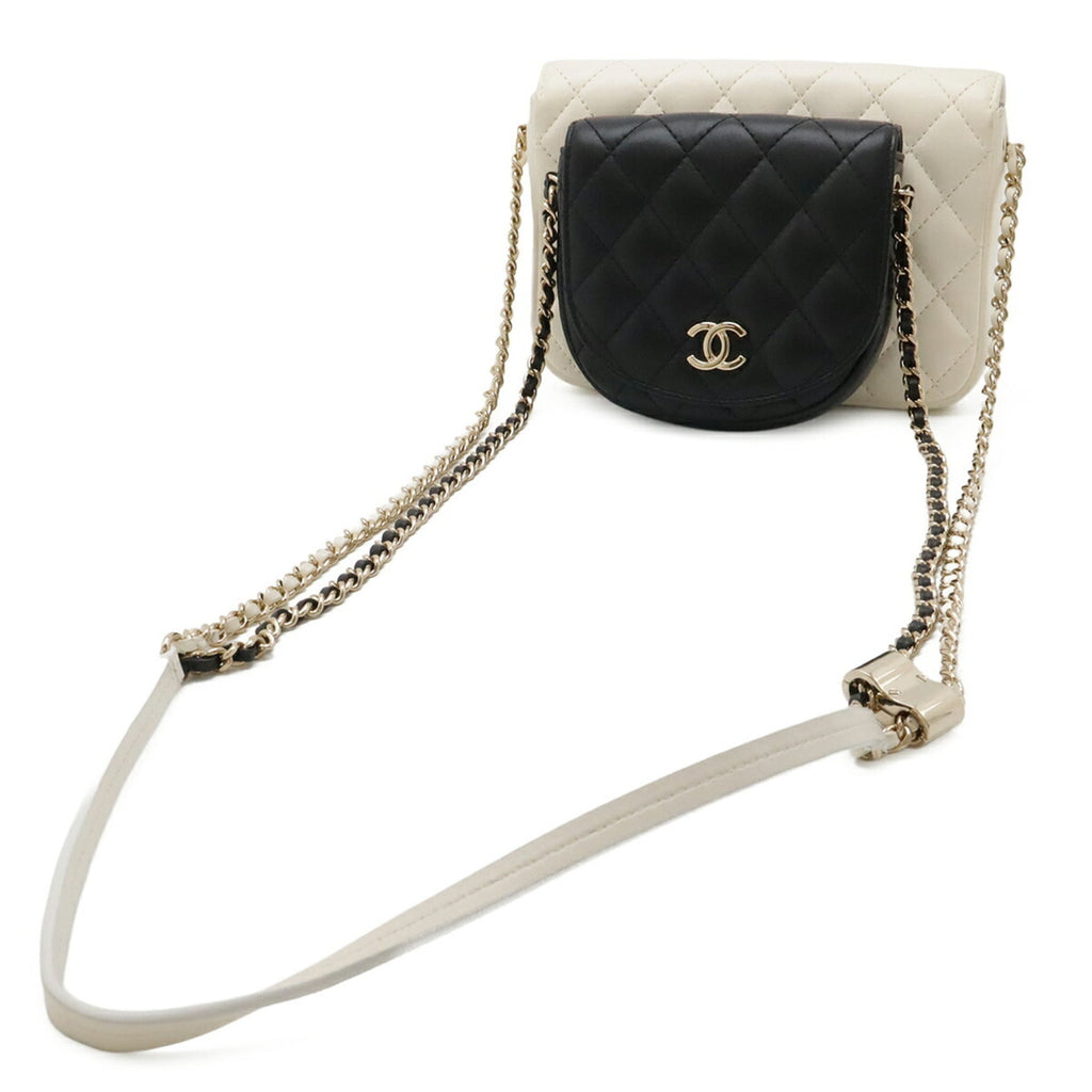 Chanel Matelasse Black Ivory Leather Pochette Shoulder Bag