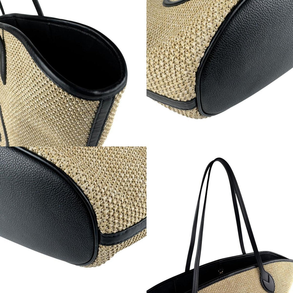 Louis Vuitton Beige Black Raffia Leather Shoulder Bag Tote Bag