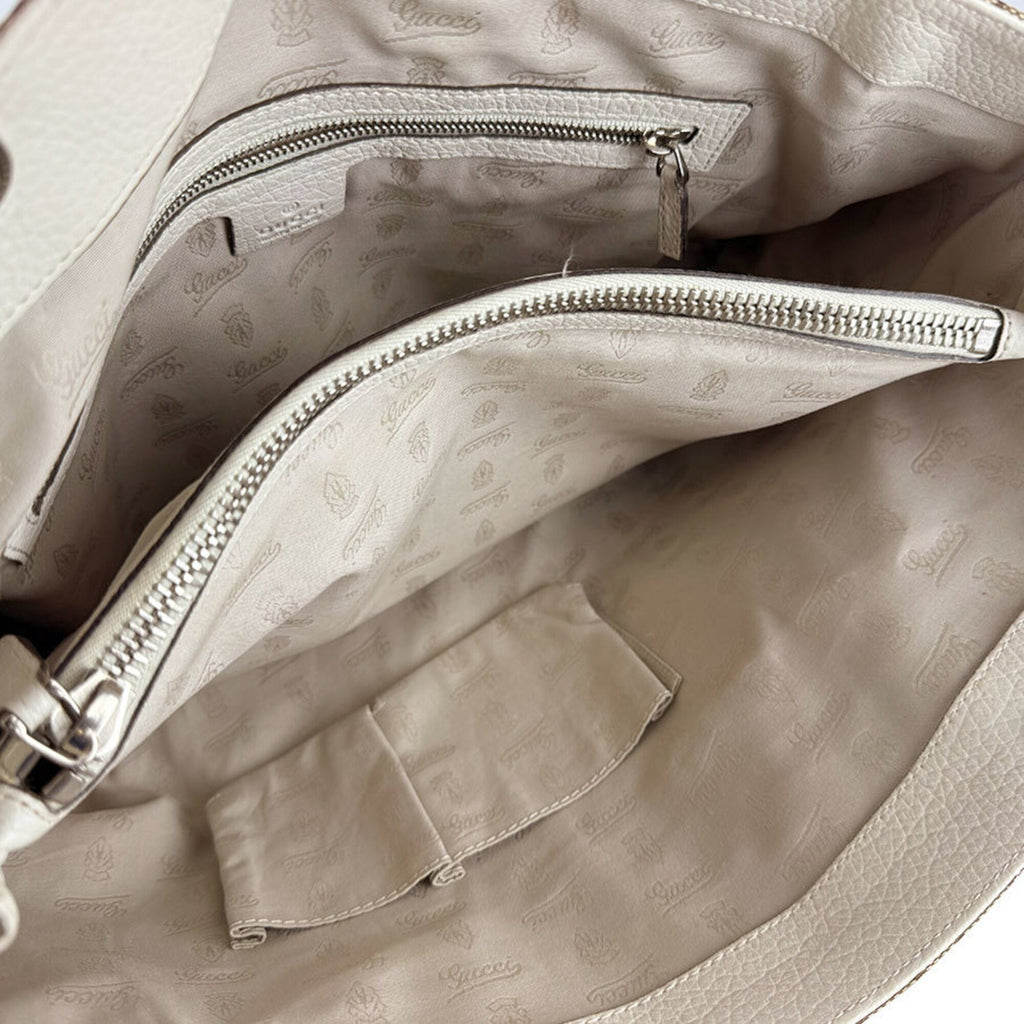 Gucci Beige Brown Ivory Gg Canvas Leather Tote Bag (Pre-Owned)