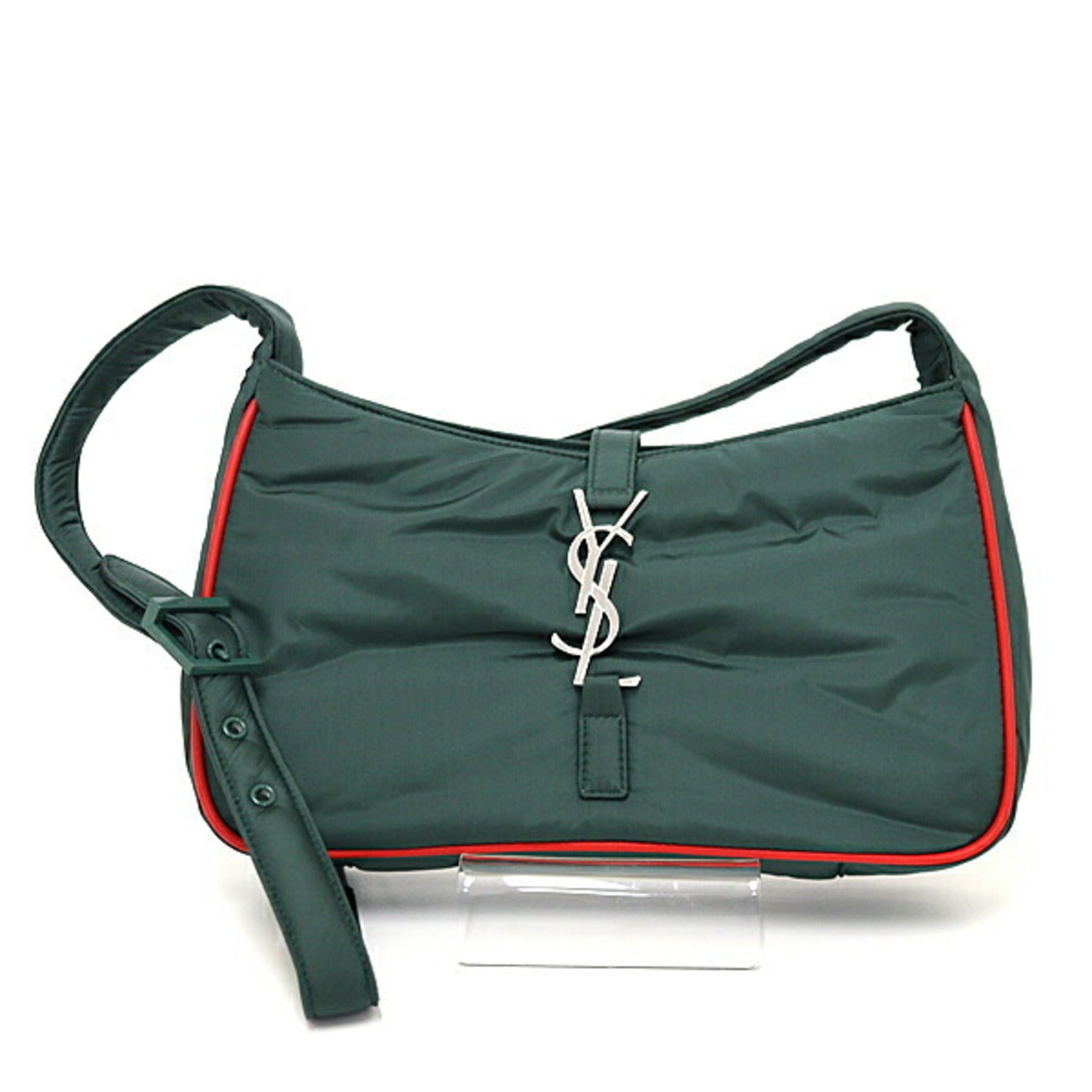 Saint Laurent Green Khaki Red Color Leather Shoulder Bag (Pre-Owned)