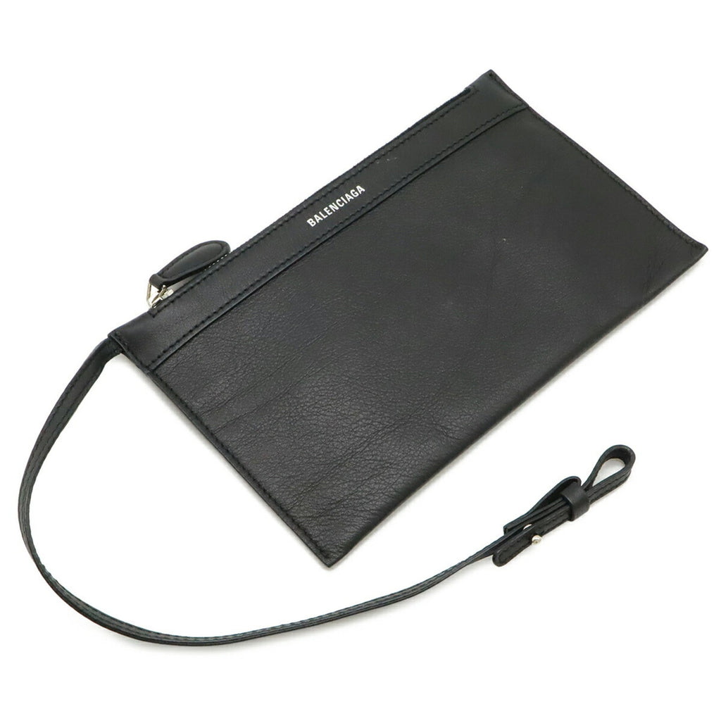 Balenciaga Black Leather Handbag Pouch Tote