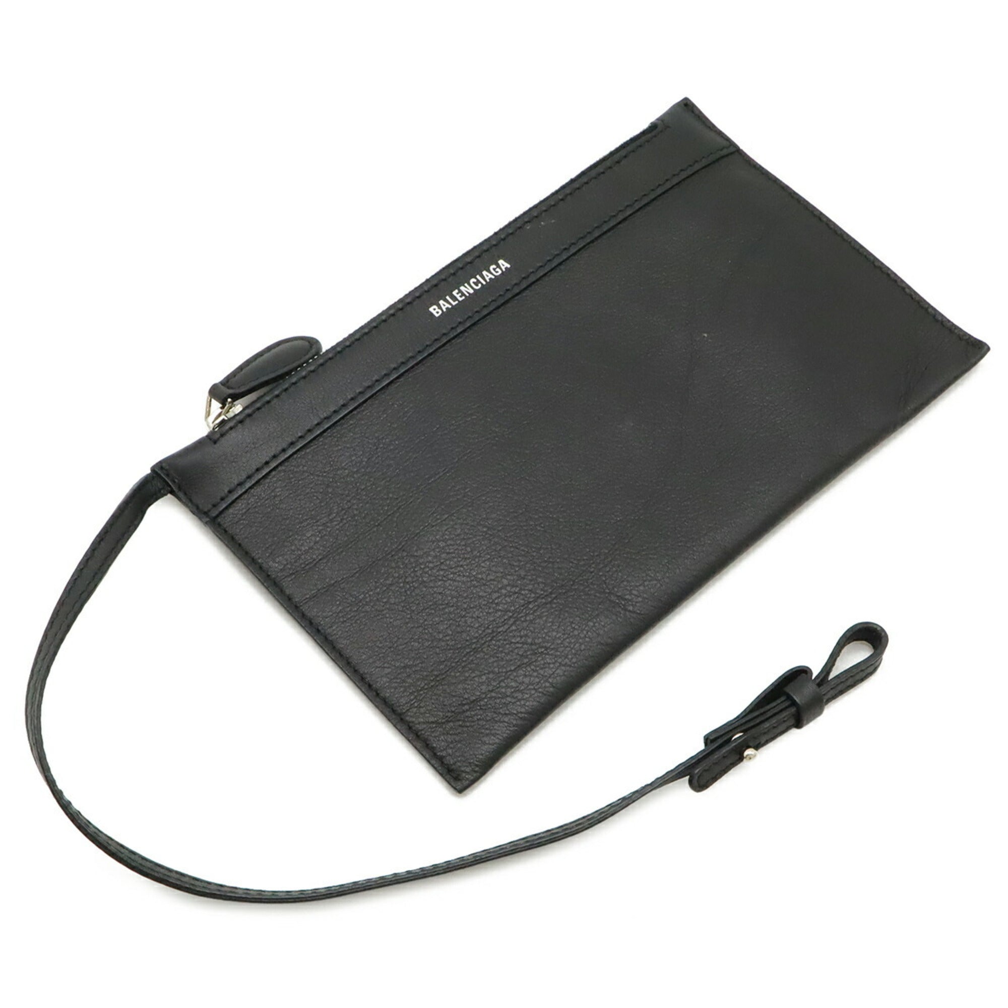 Balenciaga Black Leather Handbag Pouch Tote