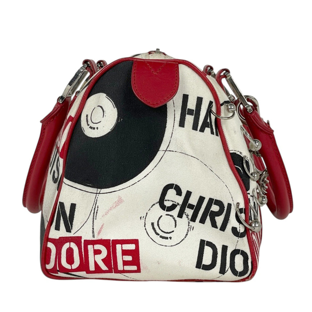 Christian Dior Blue Red Color White Canvas Leather Handbag (Pre-Owned)