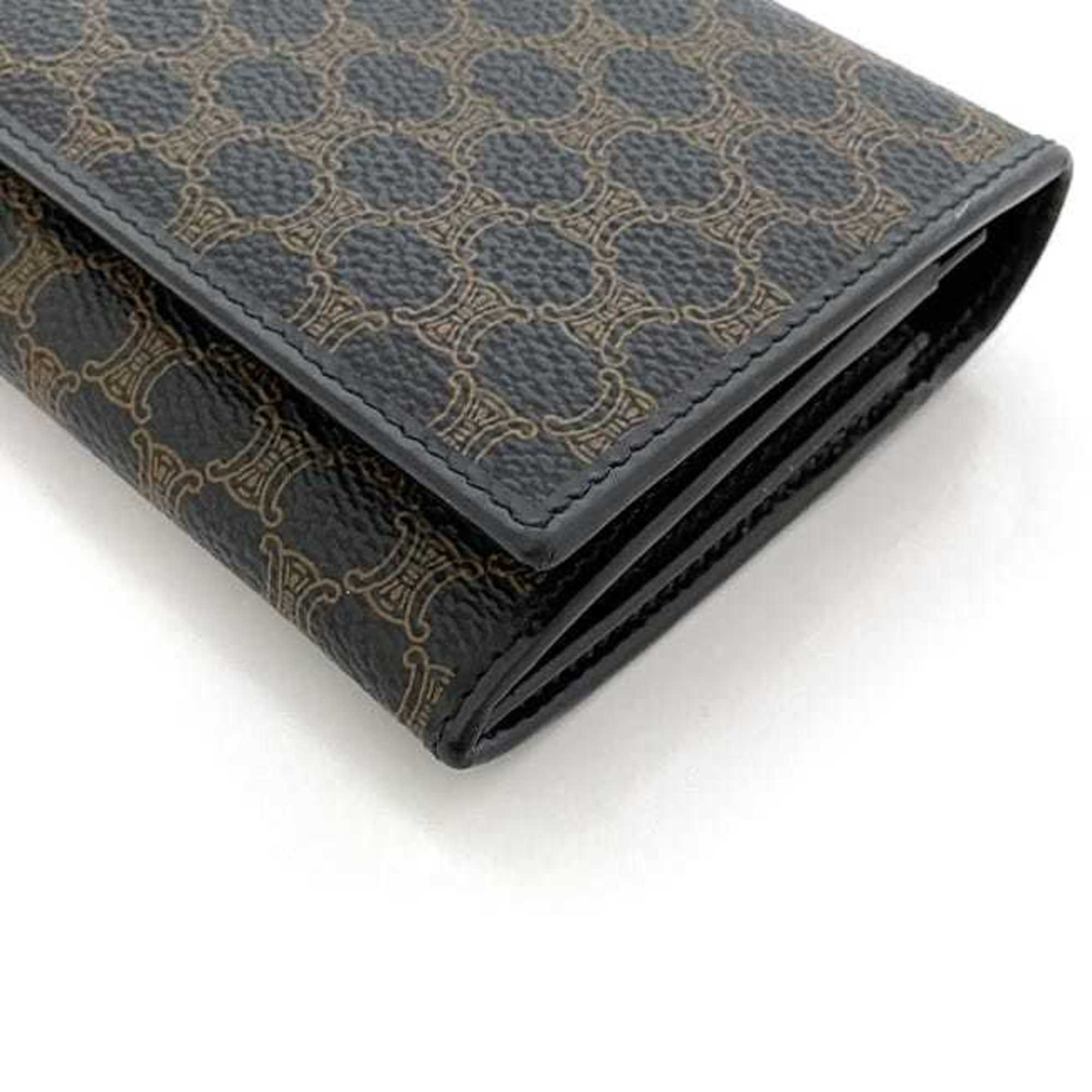 Celine Black Brown Pvc Leather Long Wallet (Bi-Fold)