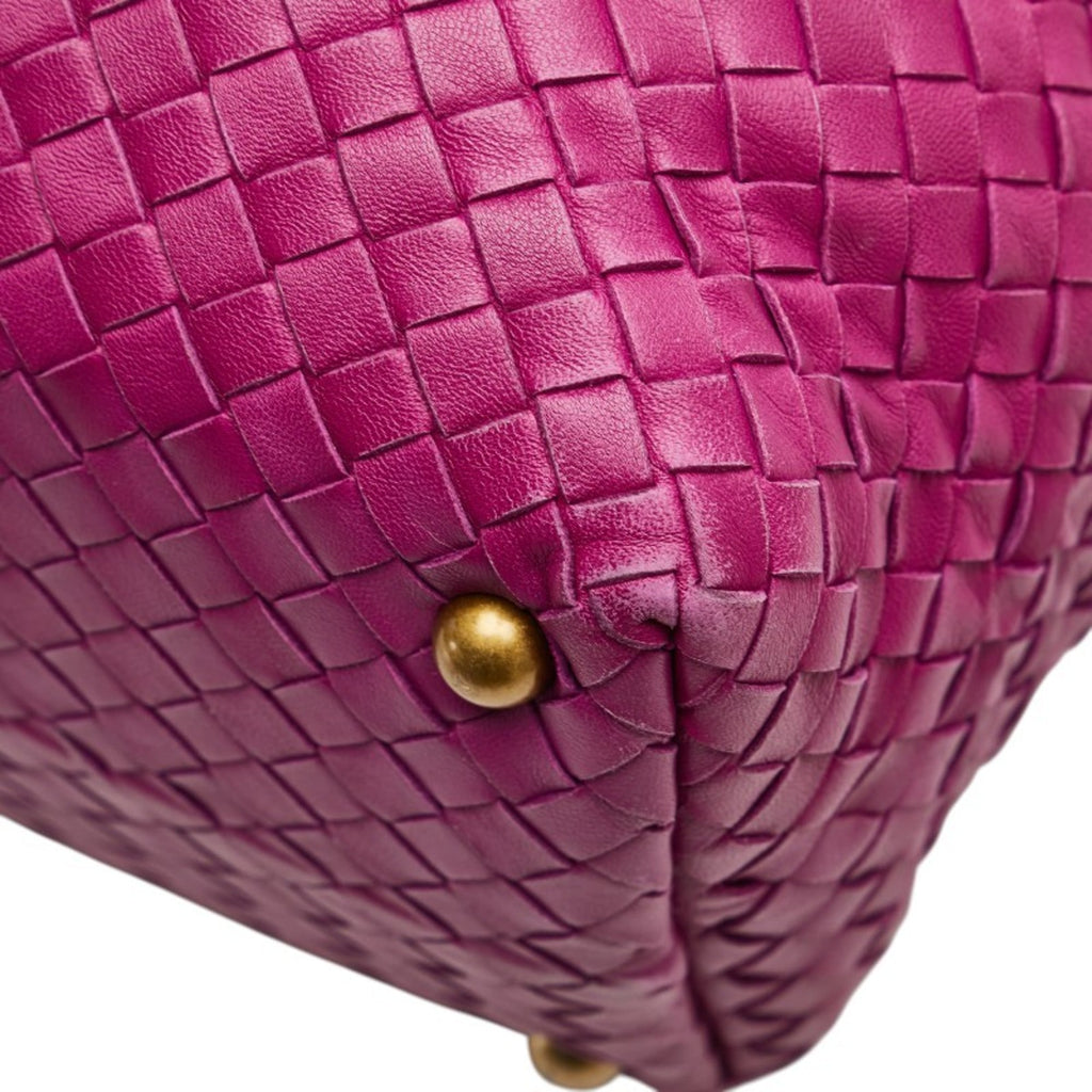 Bottega Veneta Intrecciato Purple Leather Boston Bag Handbag