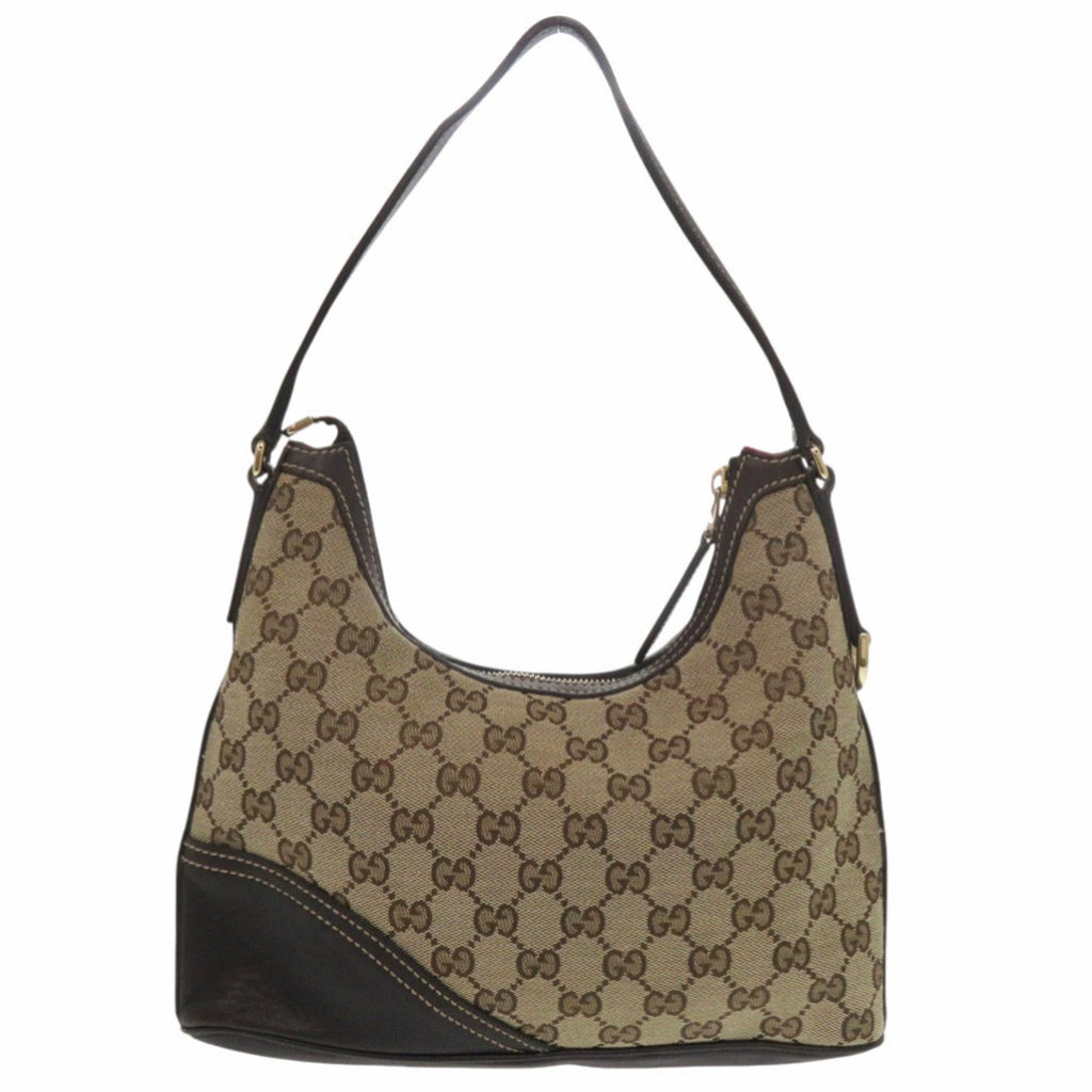Gucci Beige Brown Gg Canvas Leather Handbag (Pre-Owned)