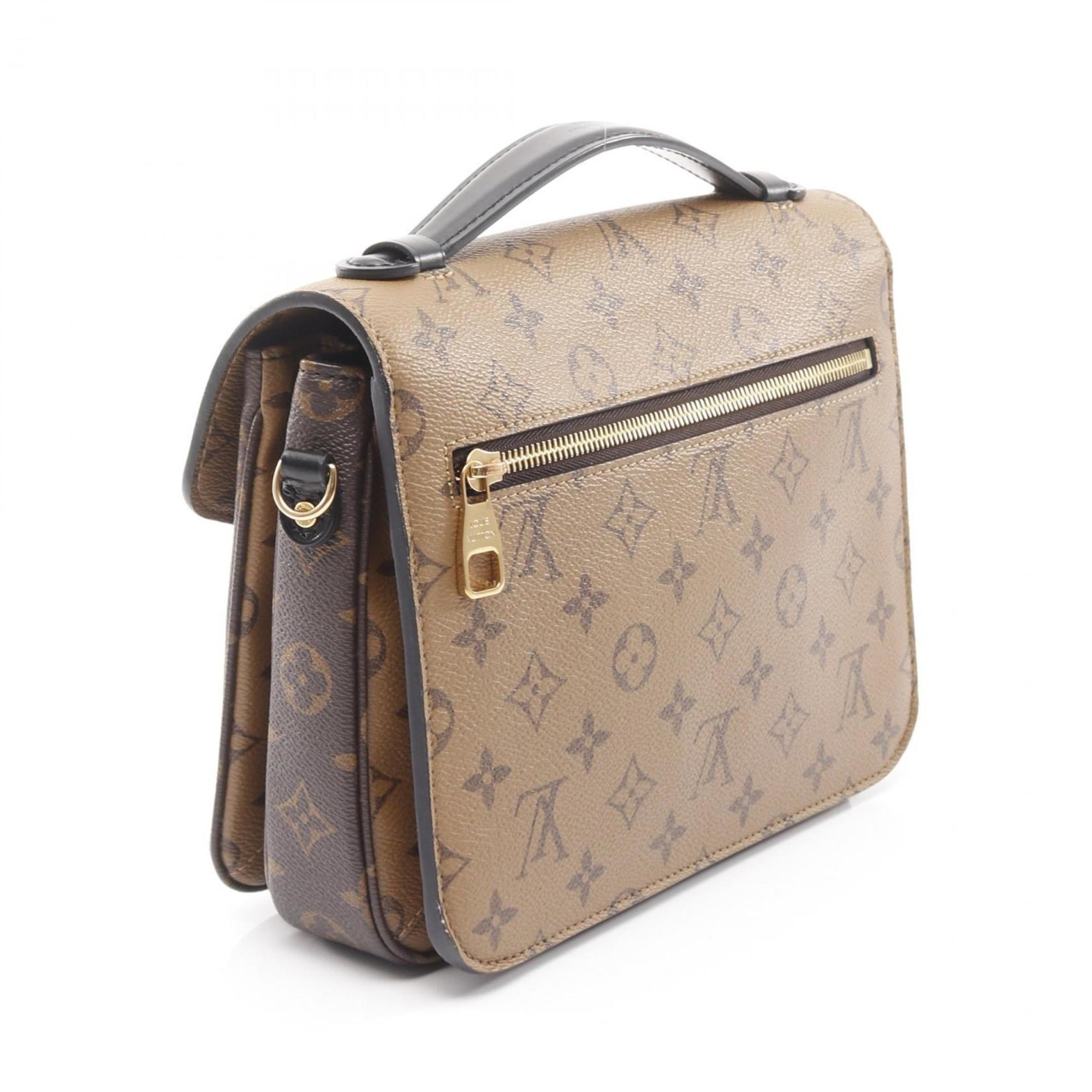 Louis Vuitton Black Brown Coated Canvas Leather Handbag Pochette