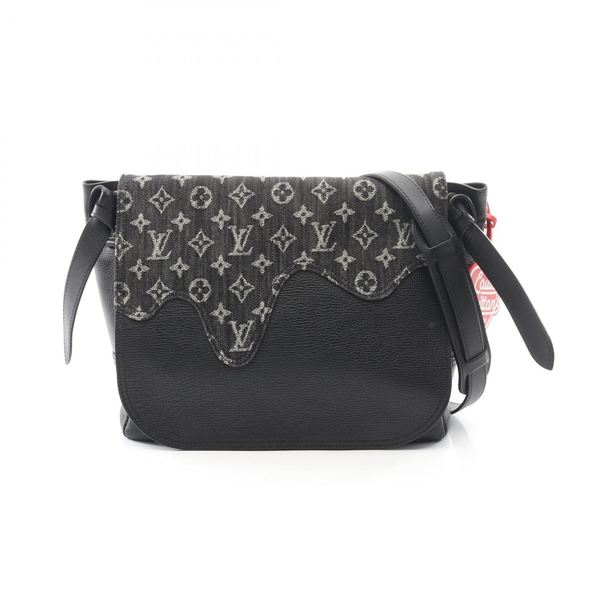 Louis Vuitton Black Noir Monogram Denim Leather Shoulder Bag