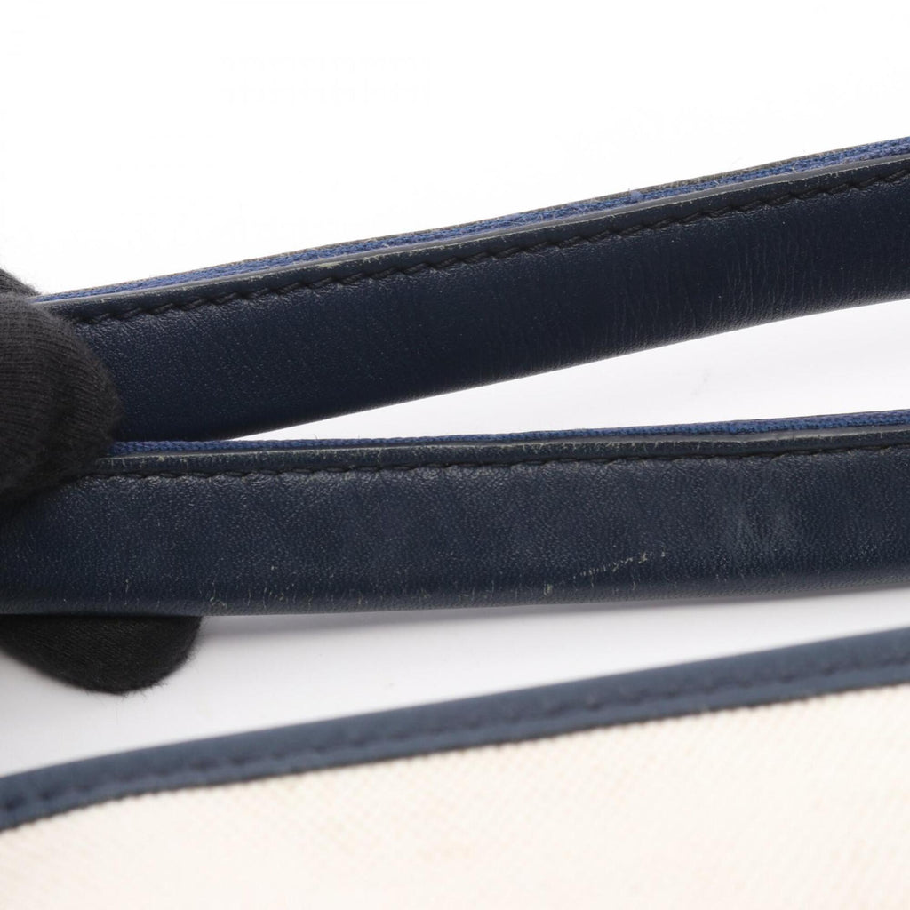 Balenciaga Navy White Canvas Leather Handbag Tote