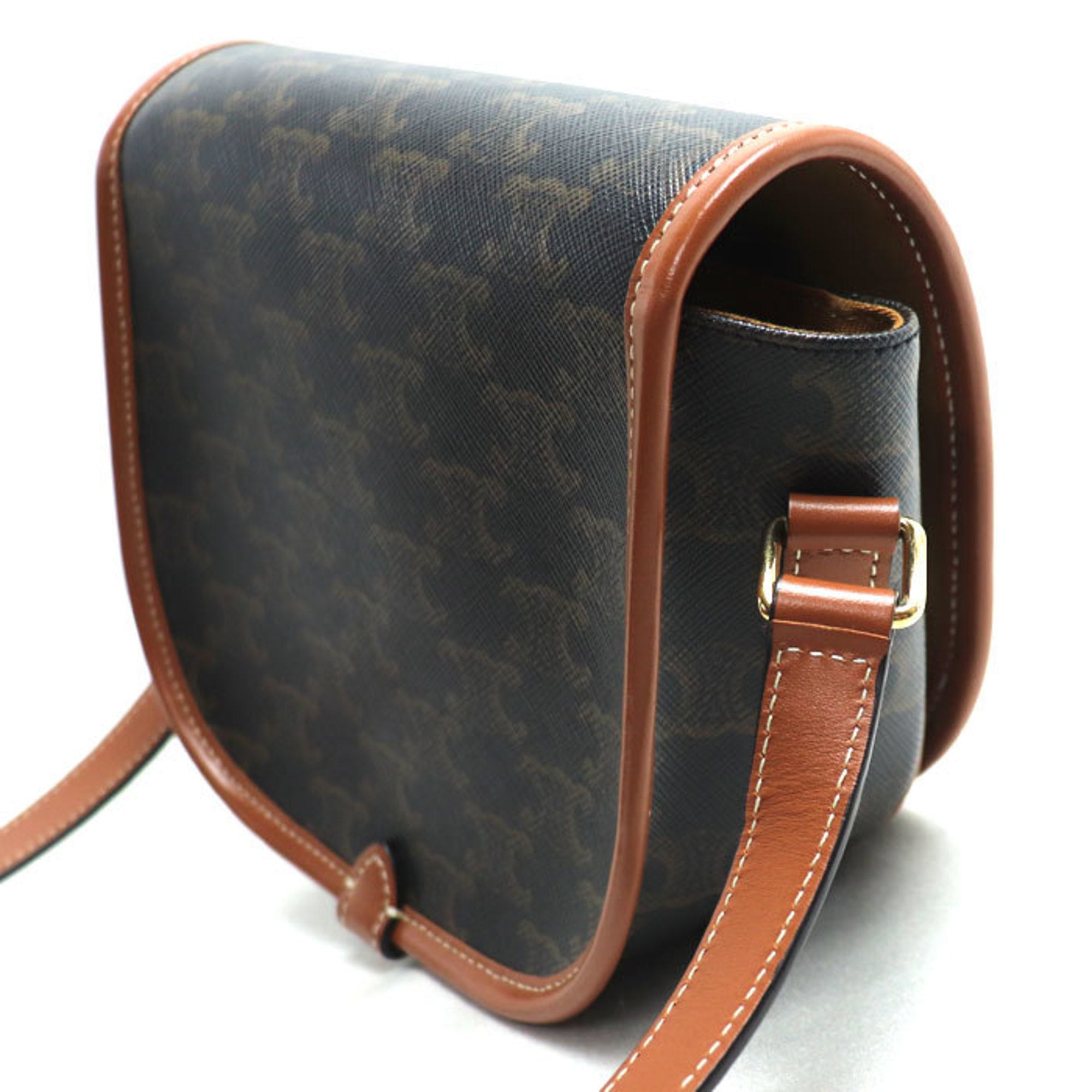 Celine Brown Canvas Leather Shoulder Bag