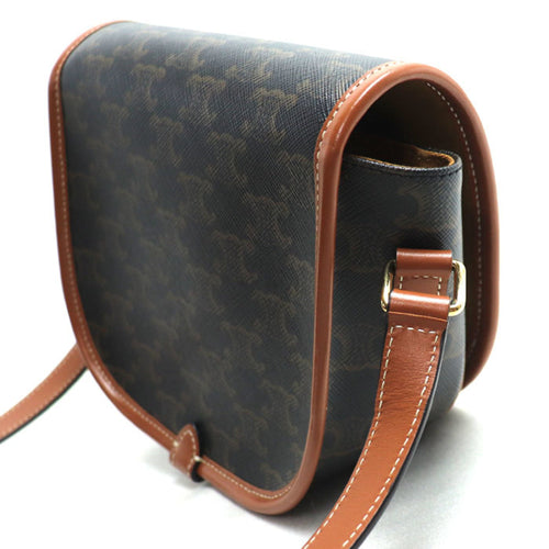 Celine Brown Canvas Leather Shoulder Bag