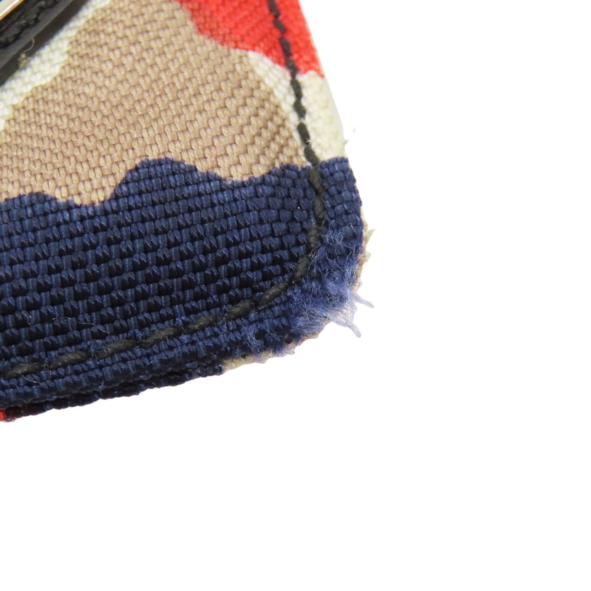 Prada Beige Navy Red Color Canvas Shoulder Bag