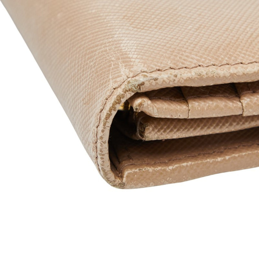 Prada Beige Leather Long Wallet (Tri-Fold)