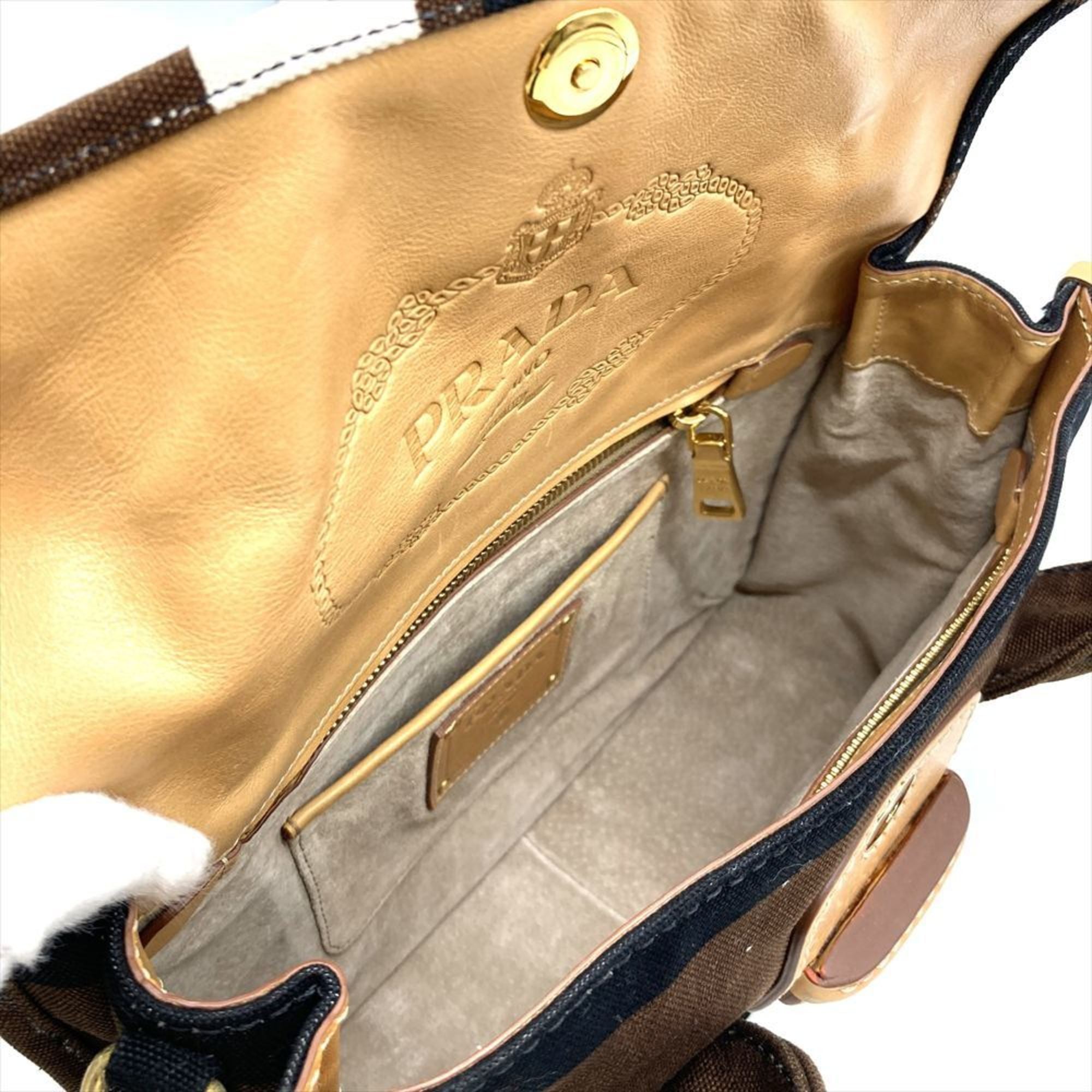 Prada Brown Multi-Color Canvas Handbag