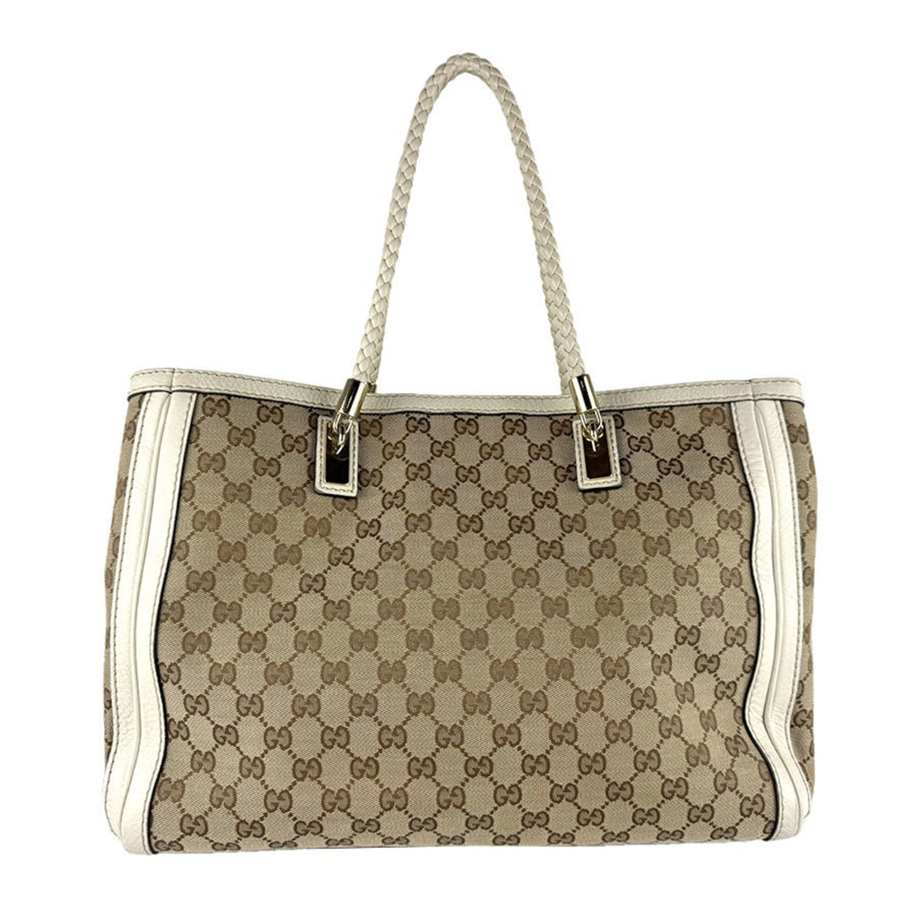 Gucci Brown Ivory Gg Canvas Leather Handbag (Pre-Owned)