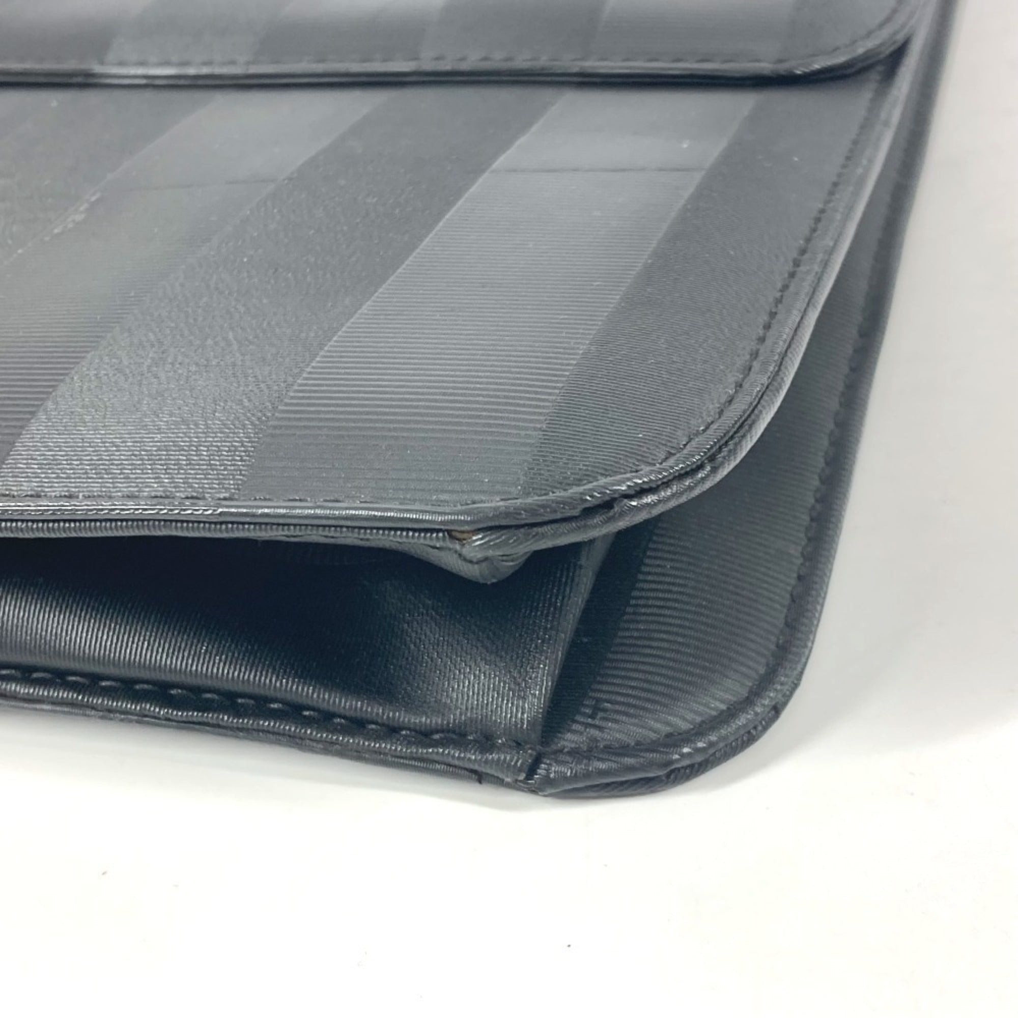 Fendi Pequin Black Pvc Leather Briefcase Handbag Tote Bag