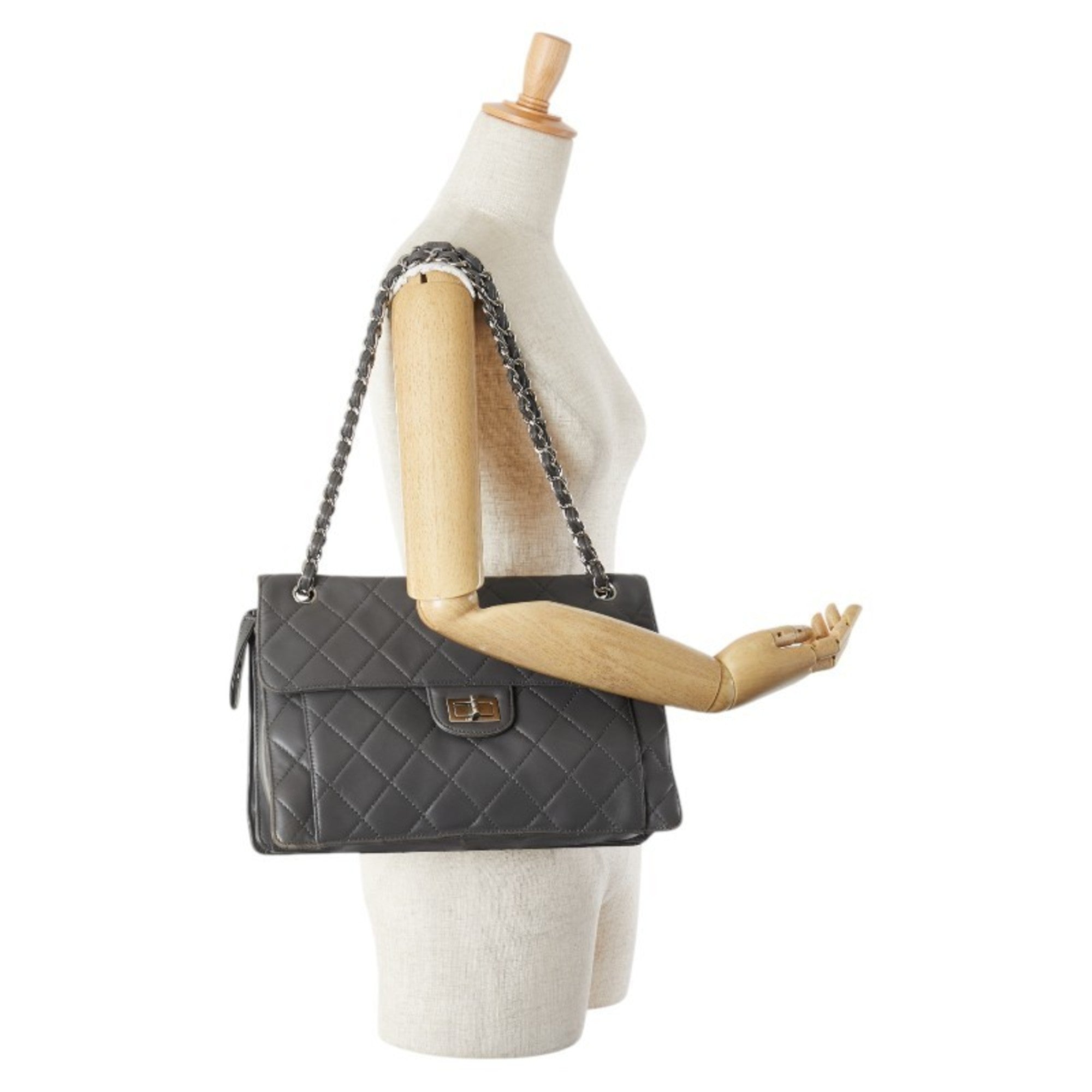 Chanel Gray Leather Shoulder Bag