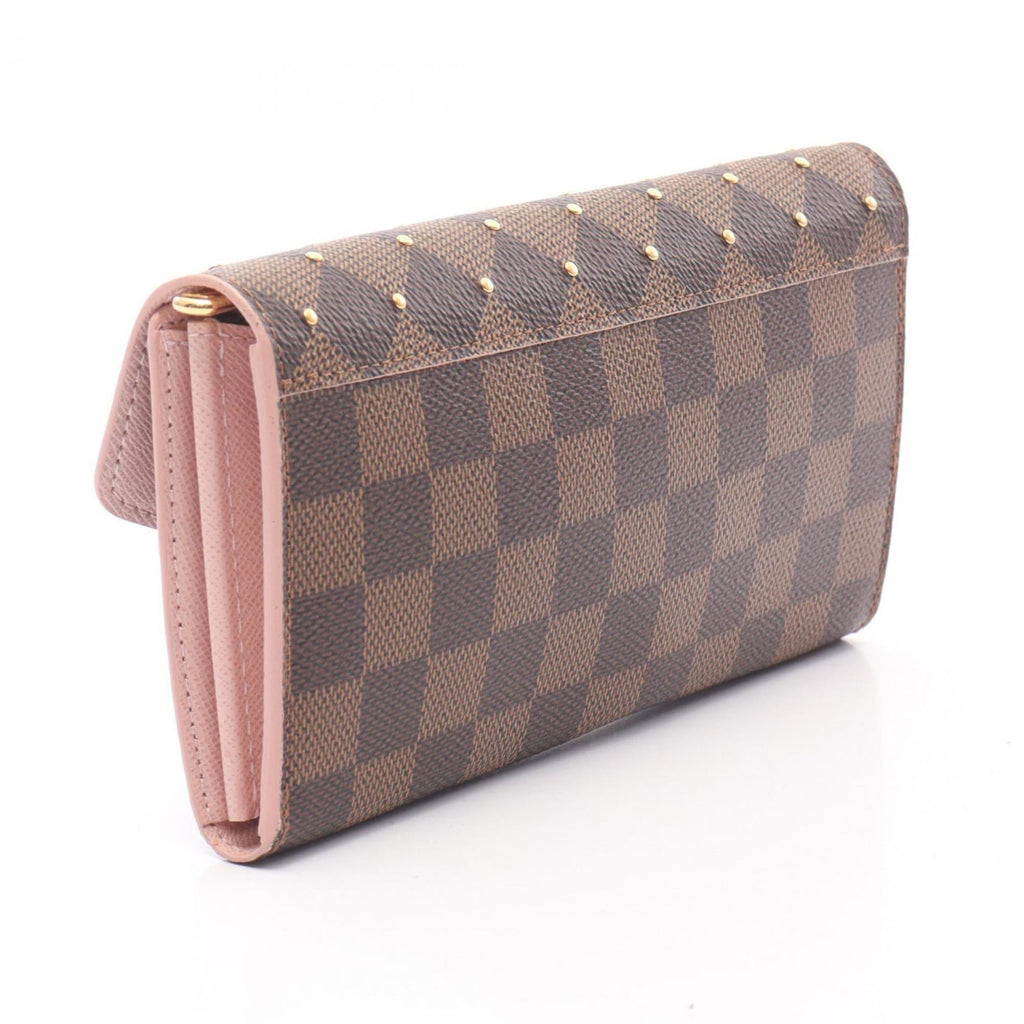 Louis Vuitton Brown Damier Canvas Pink Coated Canvas Long Wallet