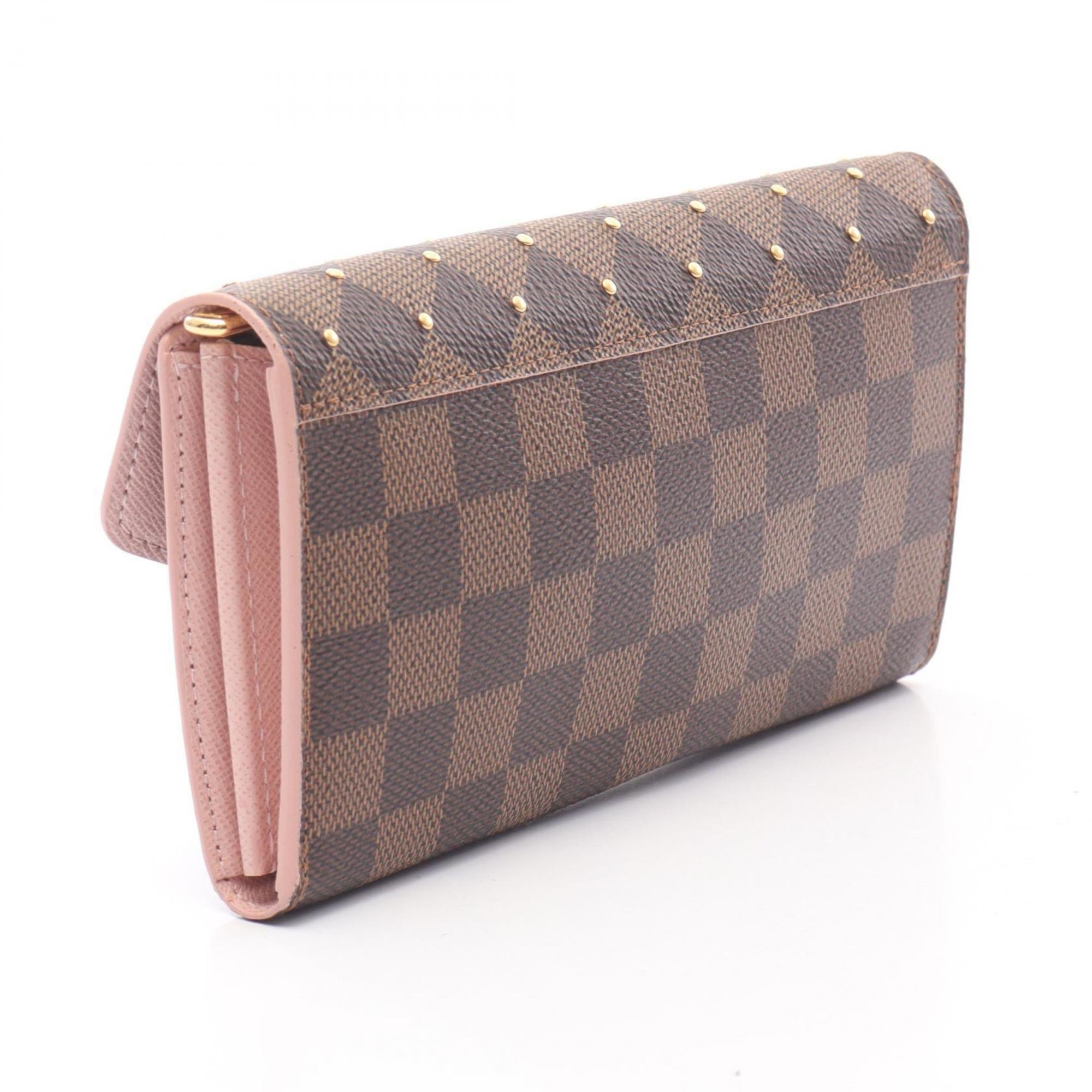 Louis Vuitton Brown Damier Canvas Pink Coated Canvas Long Wallet