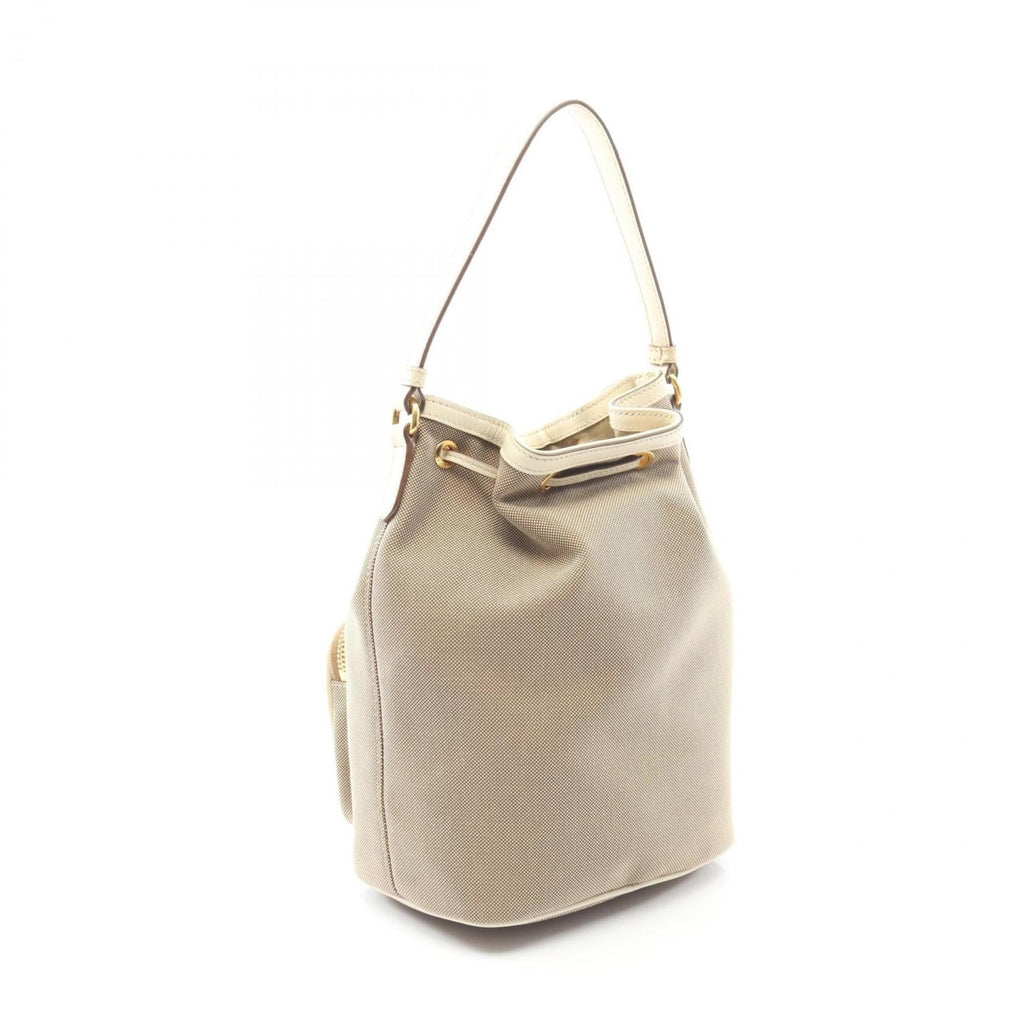 Prada Beige White Canvas Leather Handbag