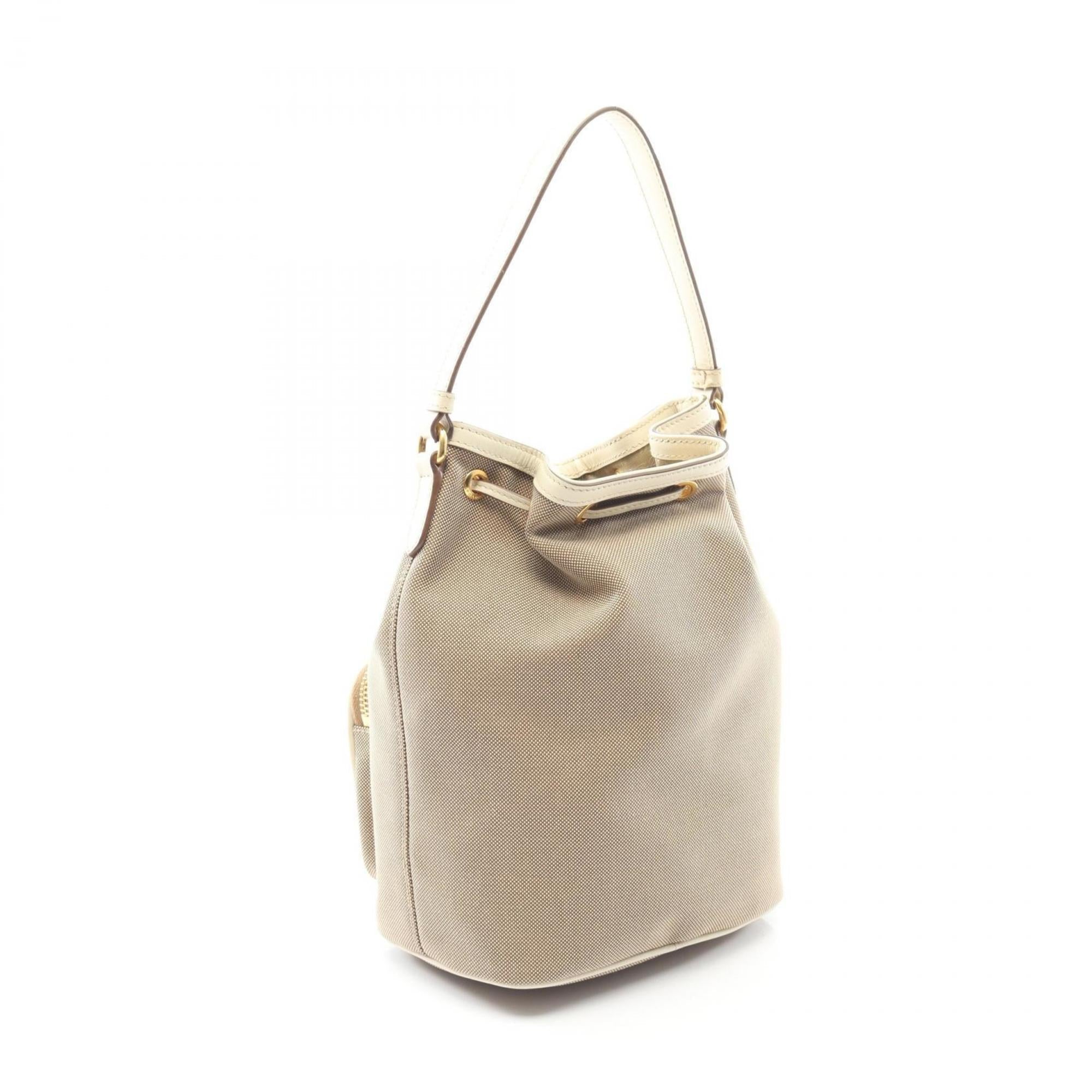 Prada Beige White Canvas Leather Handbag