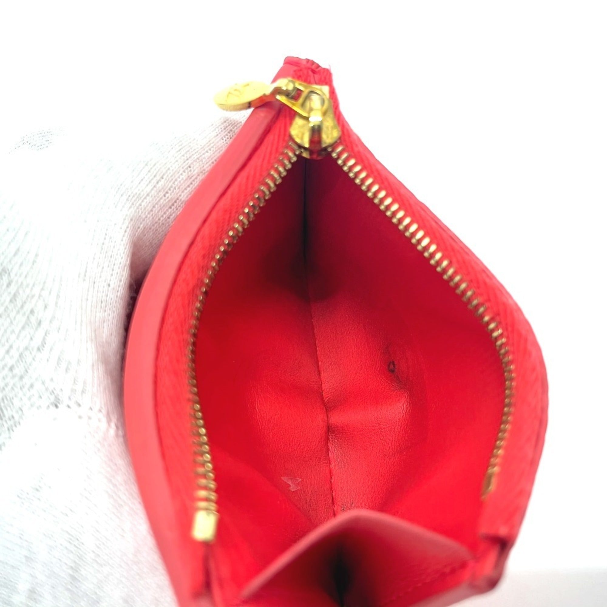 Louis Vuitton Red Color Leather Wallet (Tri-Fold)