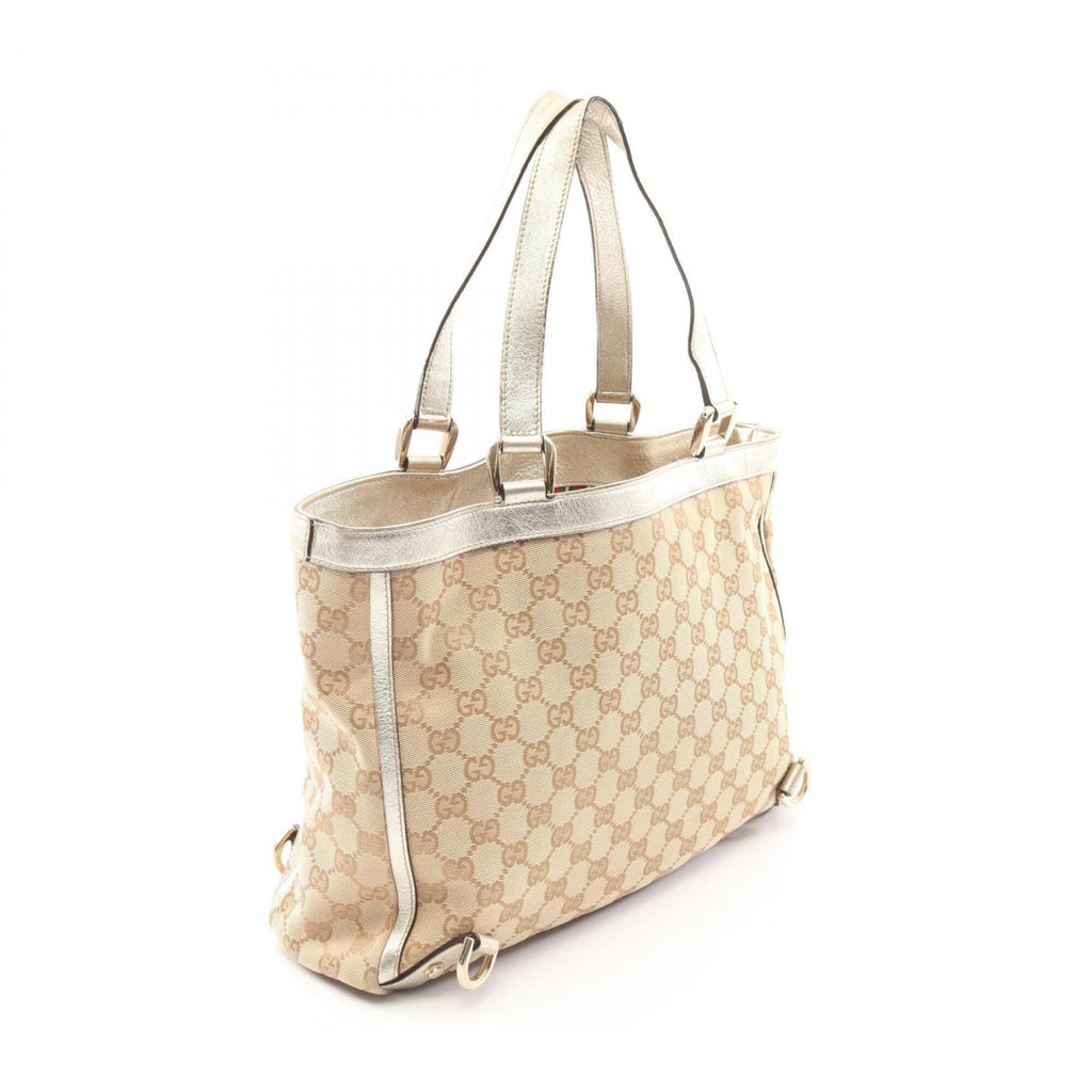 Gucci Beige Canvas Leather Handbag Tote Bag (Pre-Owned)