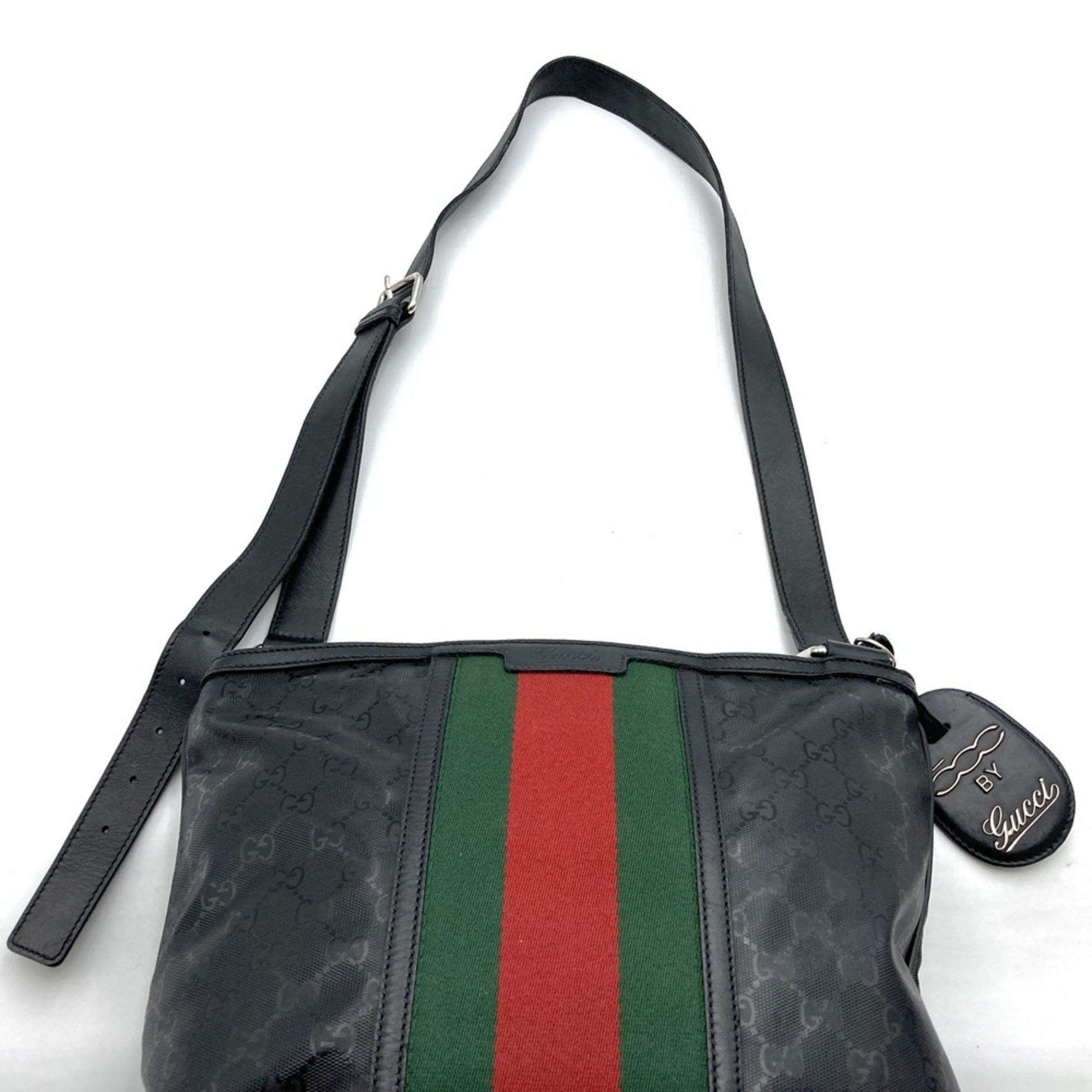 Gucci Gg Imprimé Black Canvas Leather Shoulder Bag (Pre-Owned)