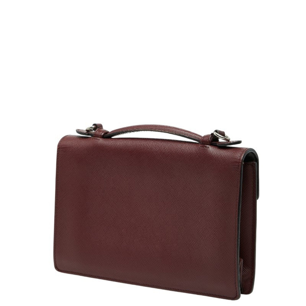 Prada Saffiano Bordeaux Wine Leather Handbag Shoulder Bag