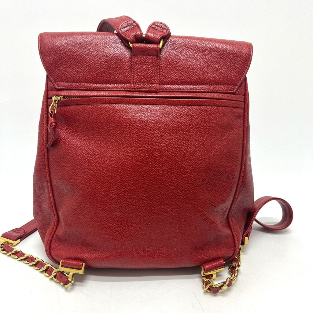 Chanel Red Color Grained Calfskin Backpack
