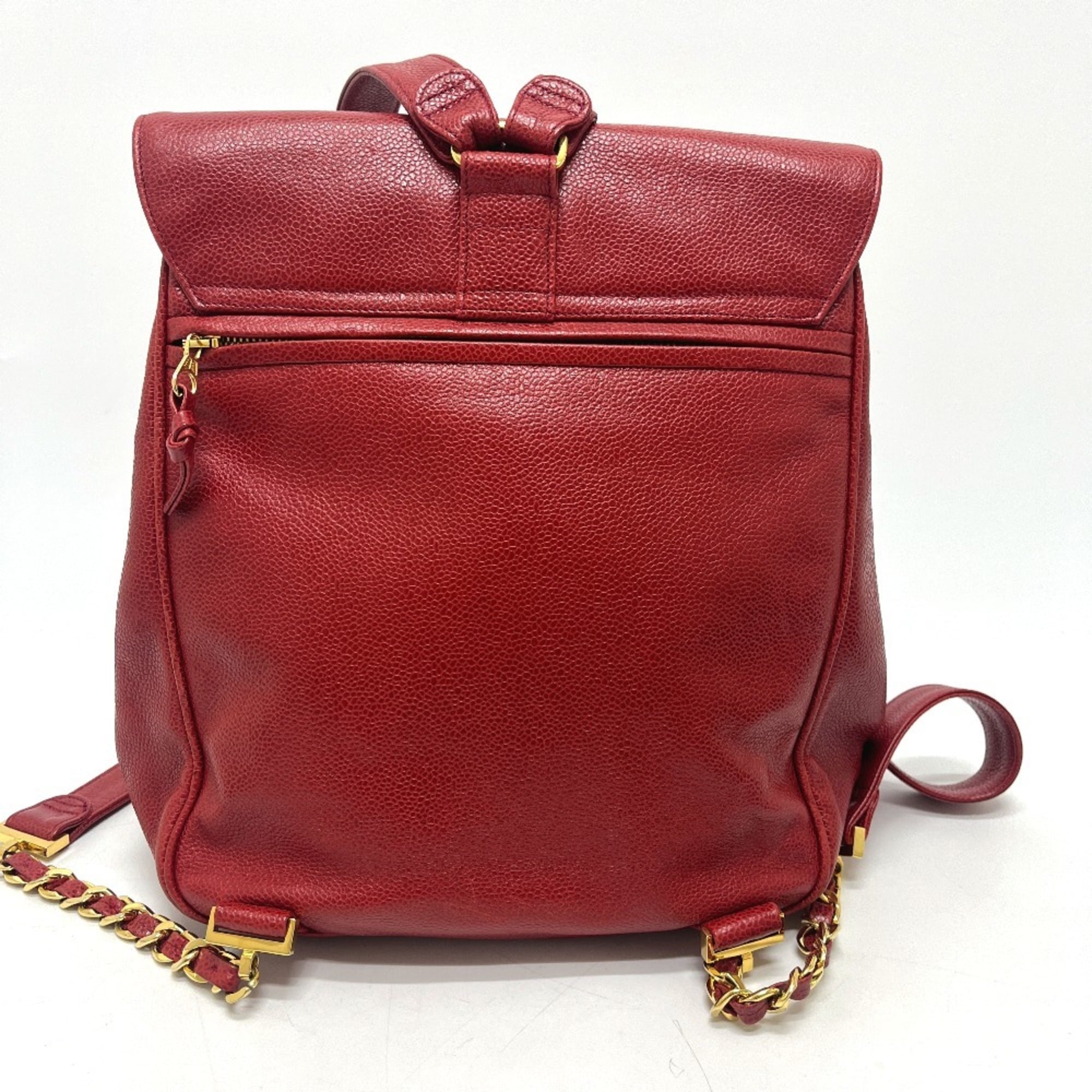 Chanel Red Color Grained Calfskin Backpack