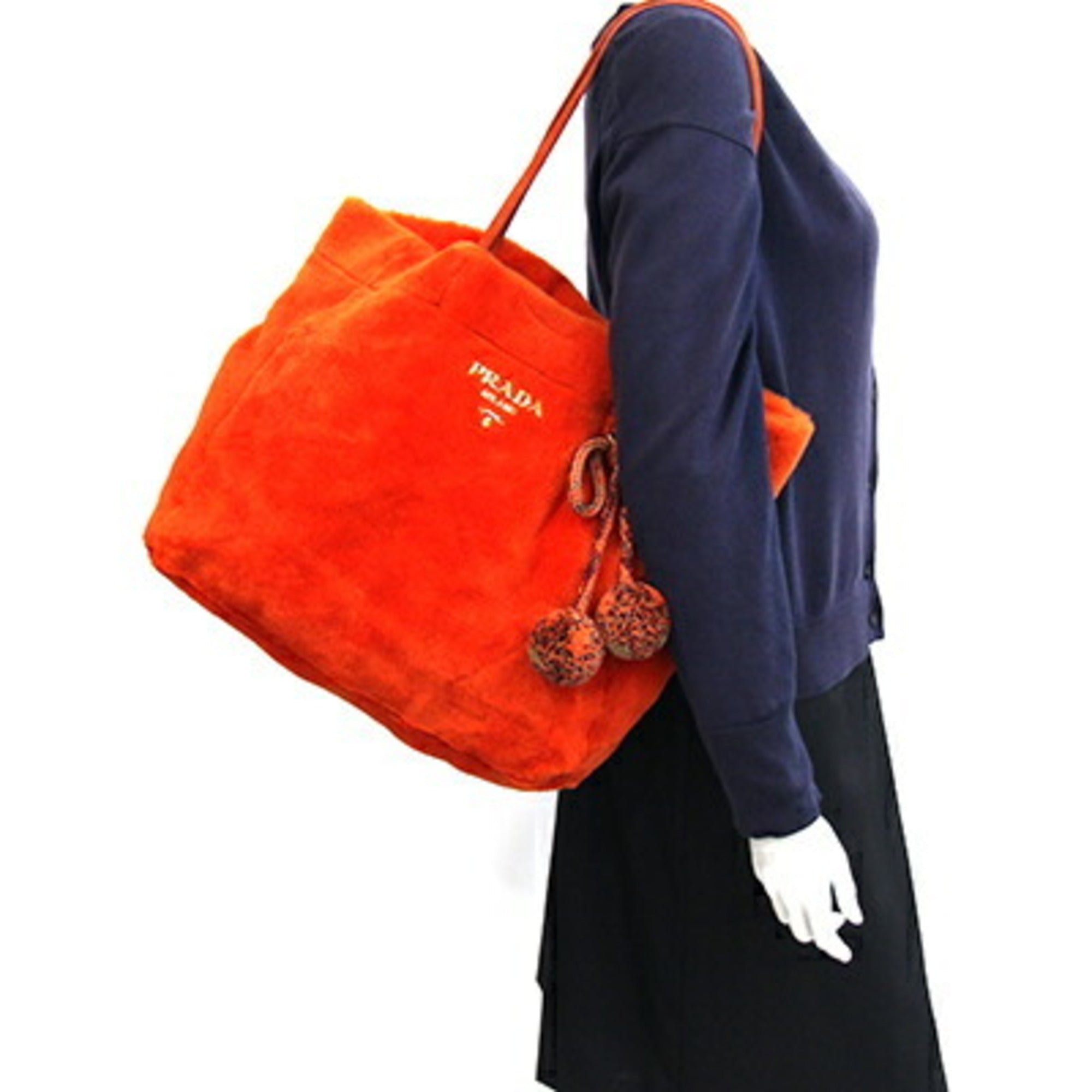 Prada Orange Suede Leather Tote Bag