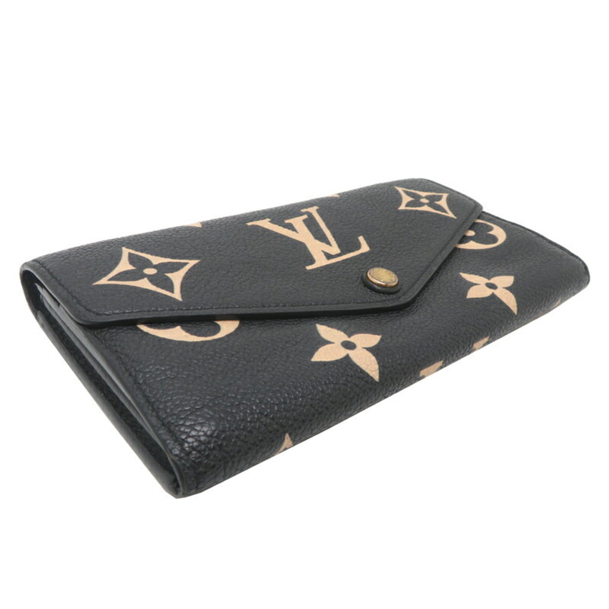 Louis Vuitton Beige Black Monogram Empreinte Long Wallet (Tri-Fold)