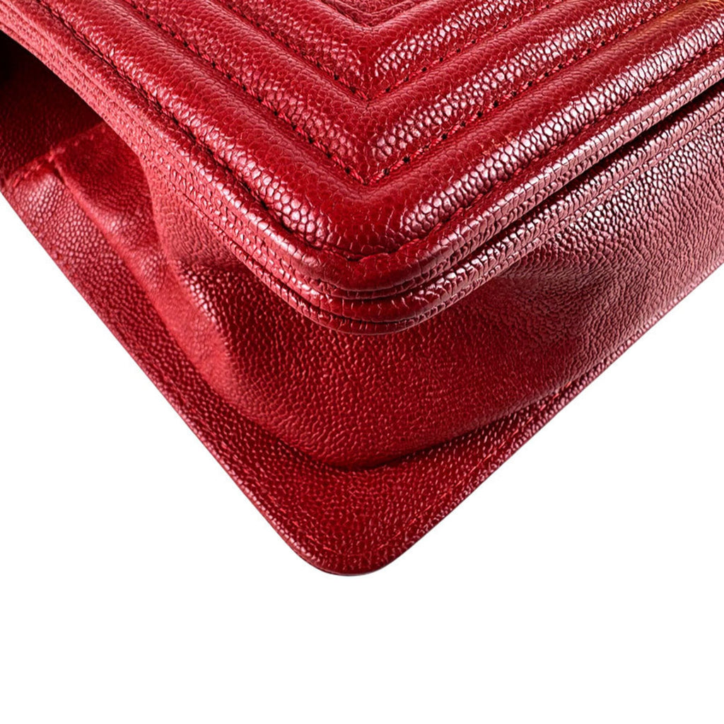 Chanel Gold Red Color Grained Calfskin Metal Shoulder Bag