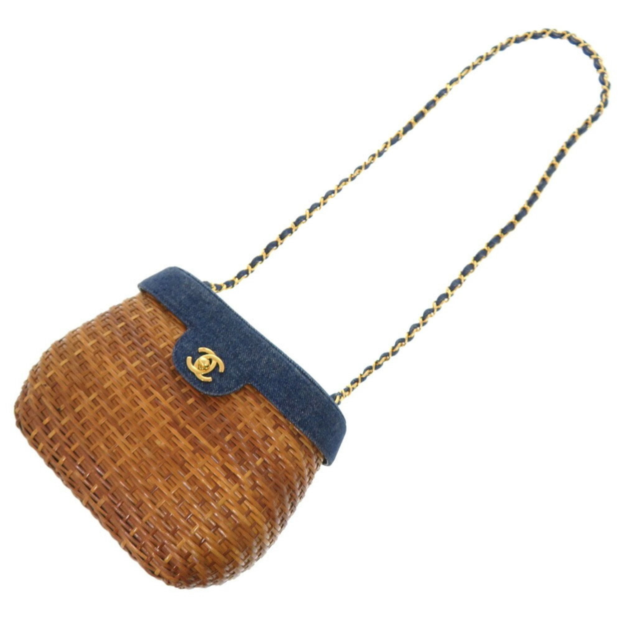 Chanel Navy Straw Leather Shoulder Bag