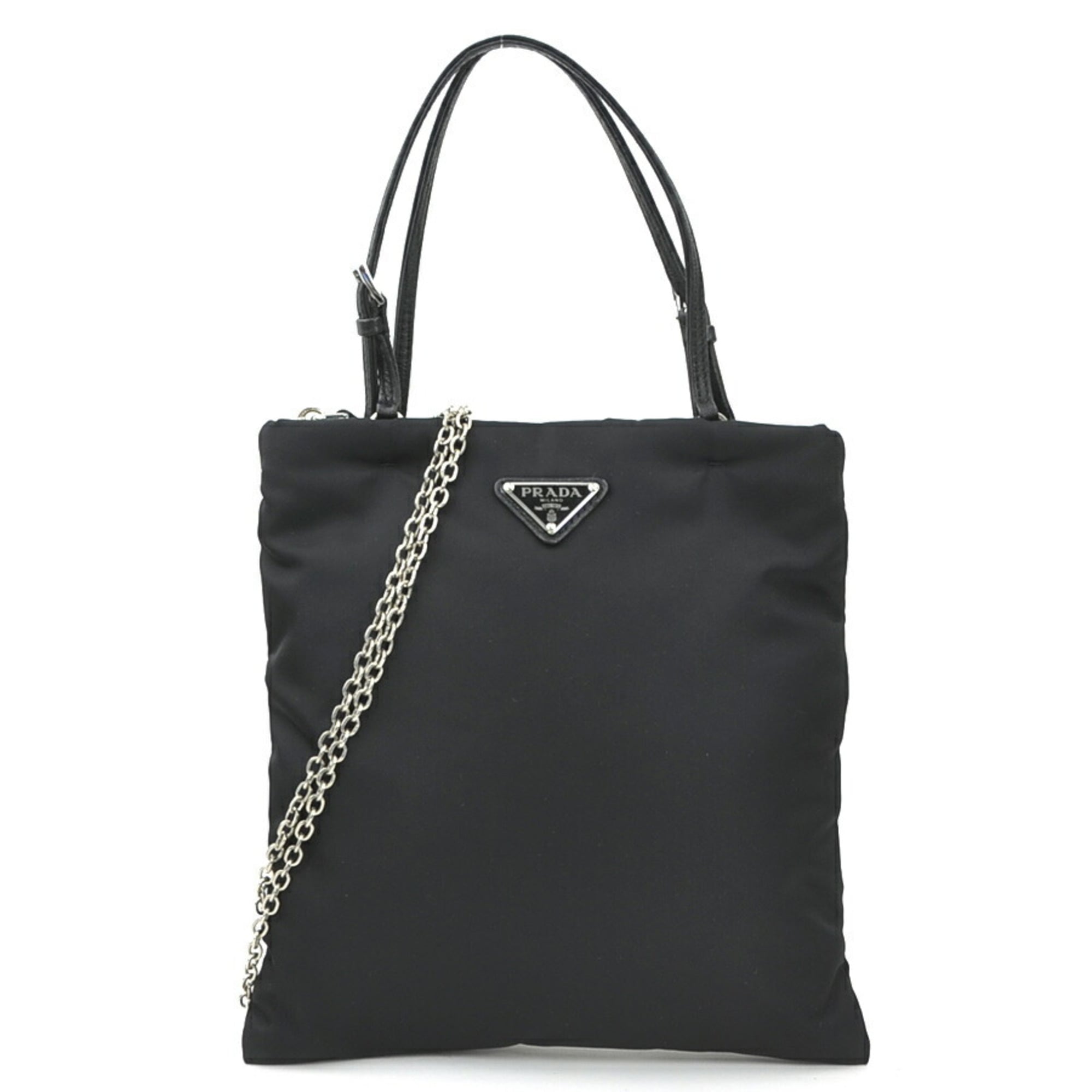 Prada Black Nylon Leather Handbag Shoulder Bag
