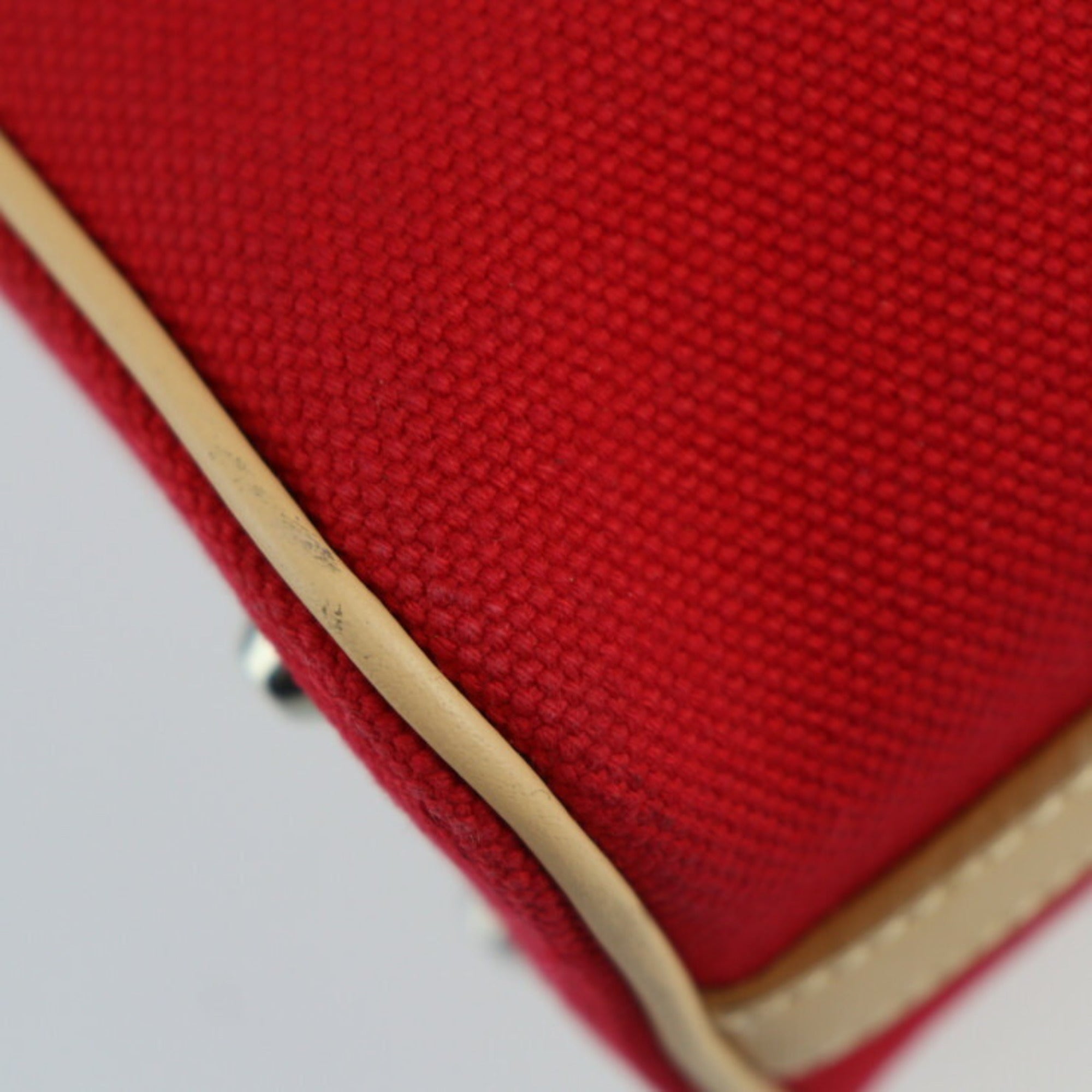 Burberry Beige Red Color Canvas Leather Handbag Shoulder Bag Tote Bag