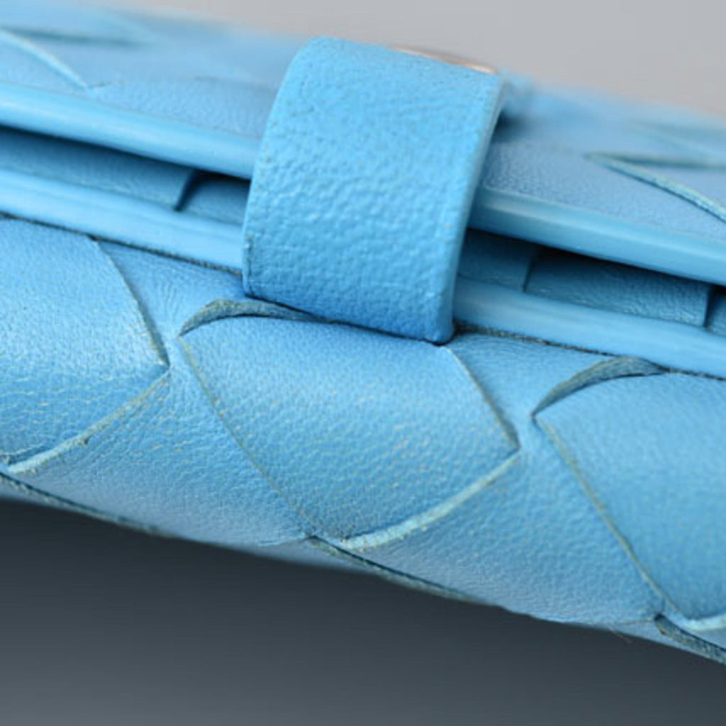 Bottega Veneta Intrecciato Light Blue Leather Long Wallet (Bi-Fold)