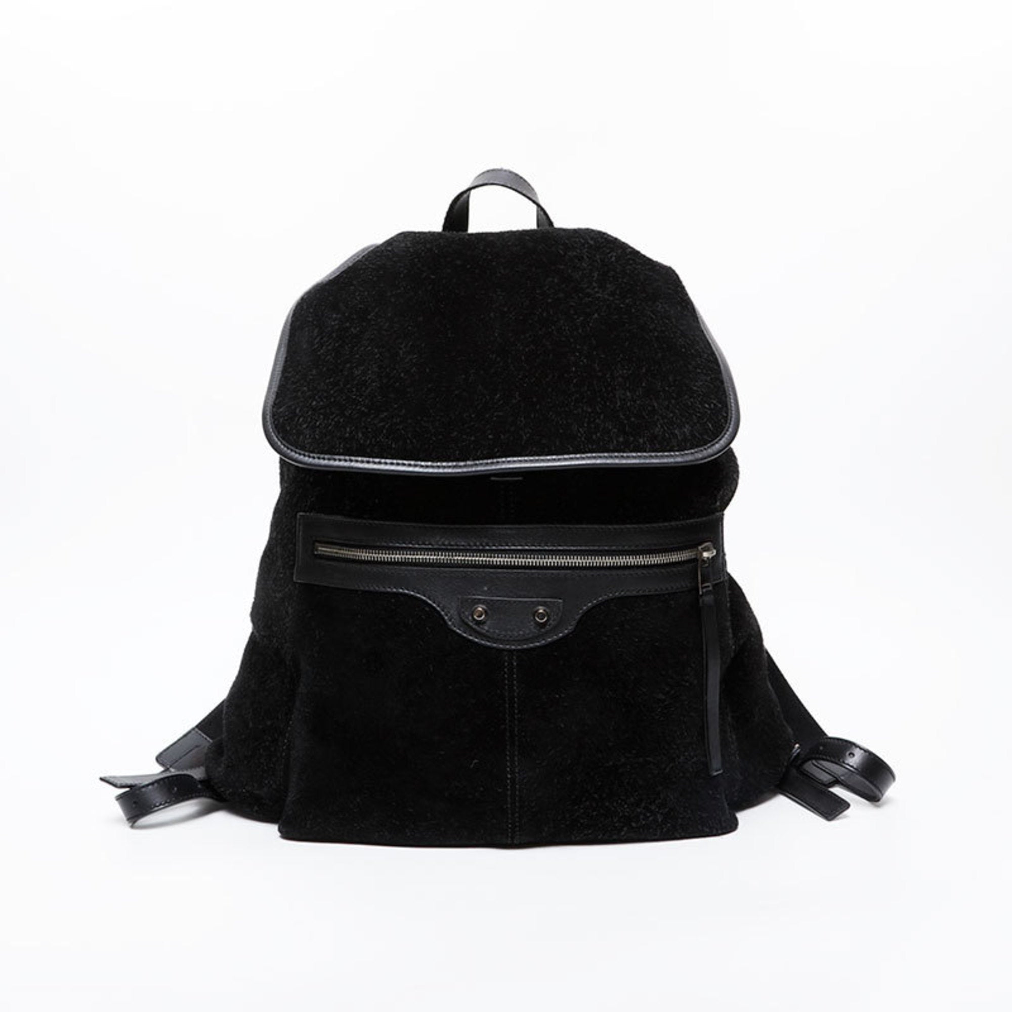 Balenciaga Black Leather Suede Backpack