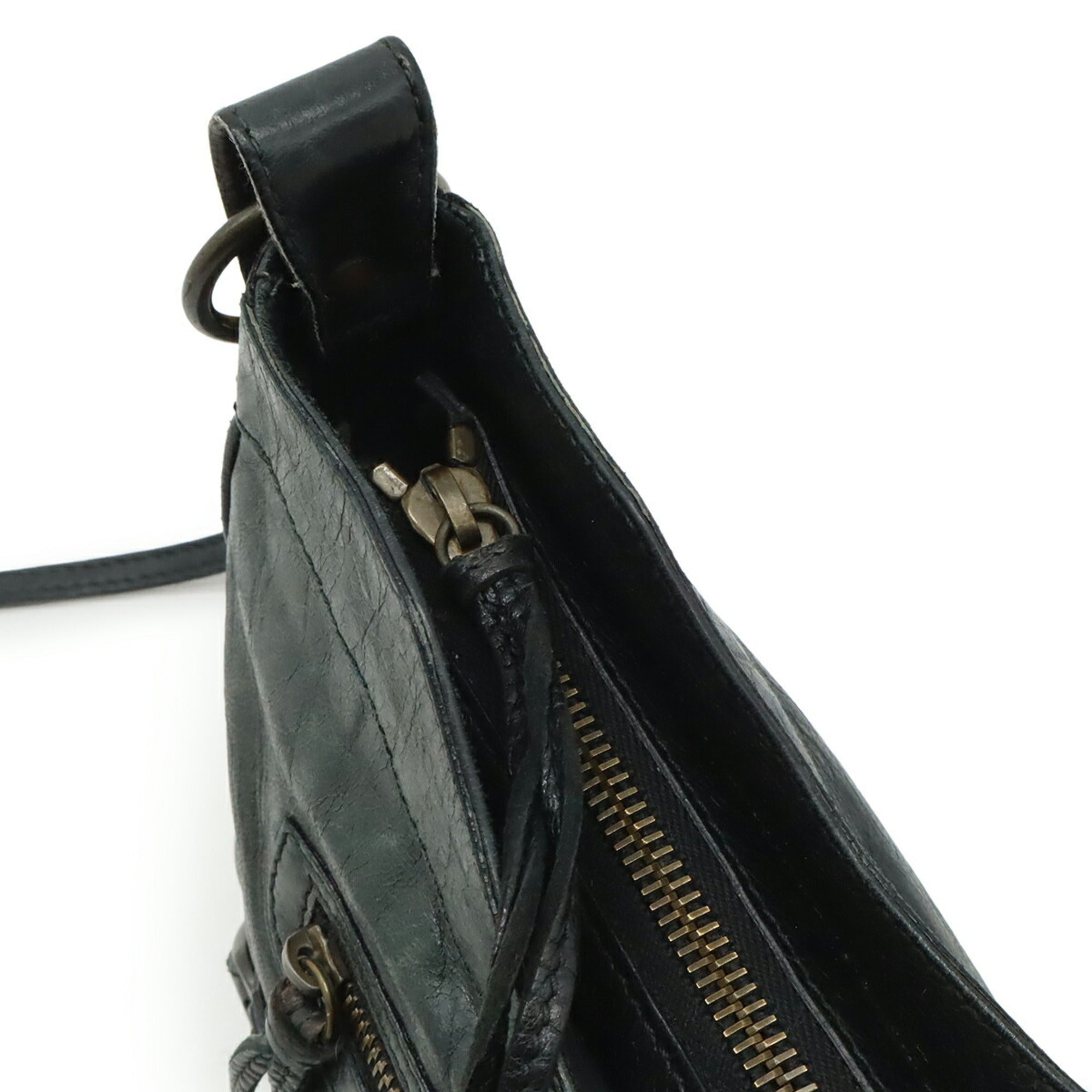 Balenciaga Hip Dark Green Leather Pochette Shoulder