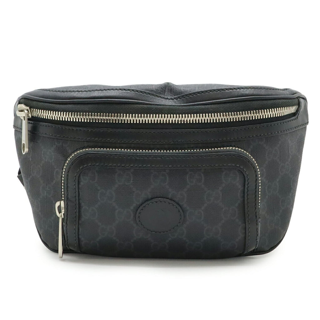 Gucci Black Dark Gray Gg Supreme Leather Fanny Pack (Pre-Owned)