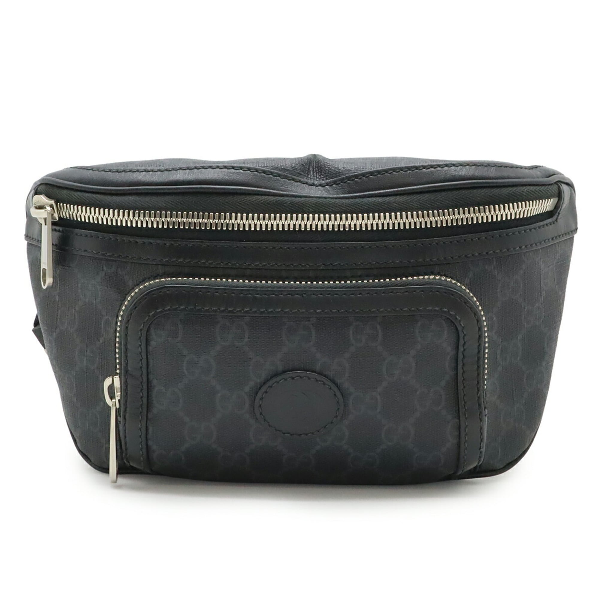 Gucci Black Dark Gray Gg Supreme Leather Fanny Pack (Pre-Owned)
