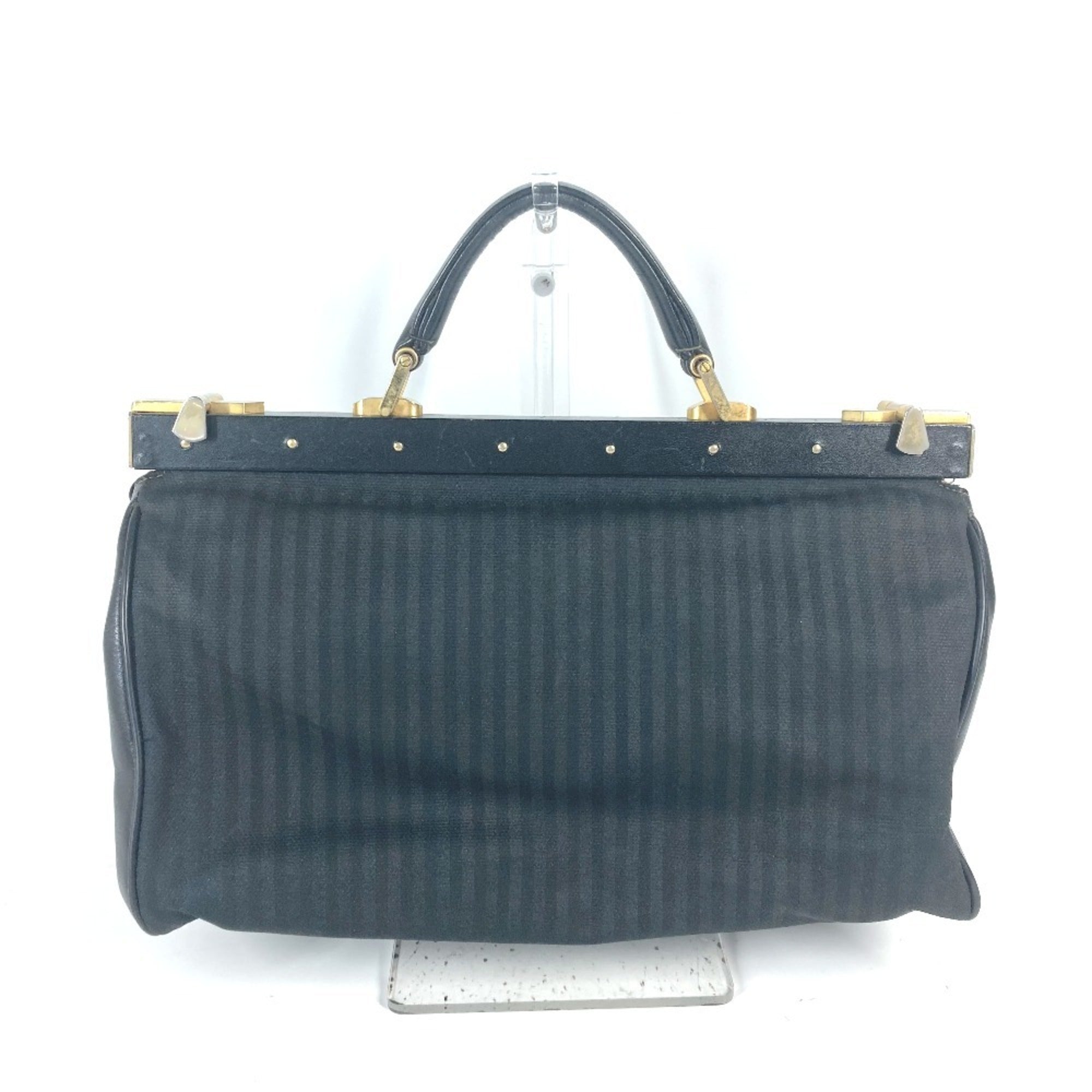 Fendi Pequin Black Leather Pvc Handbag